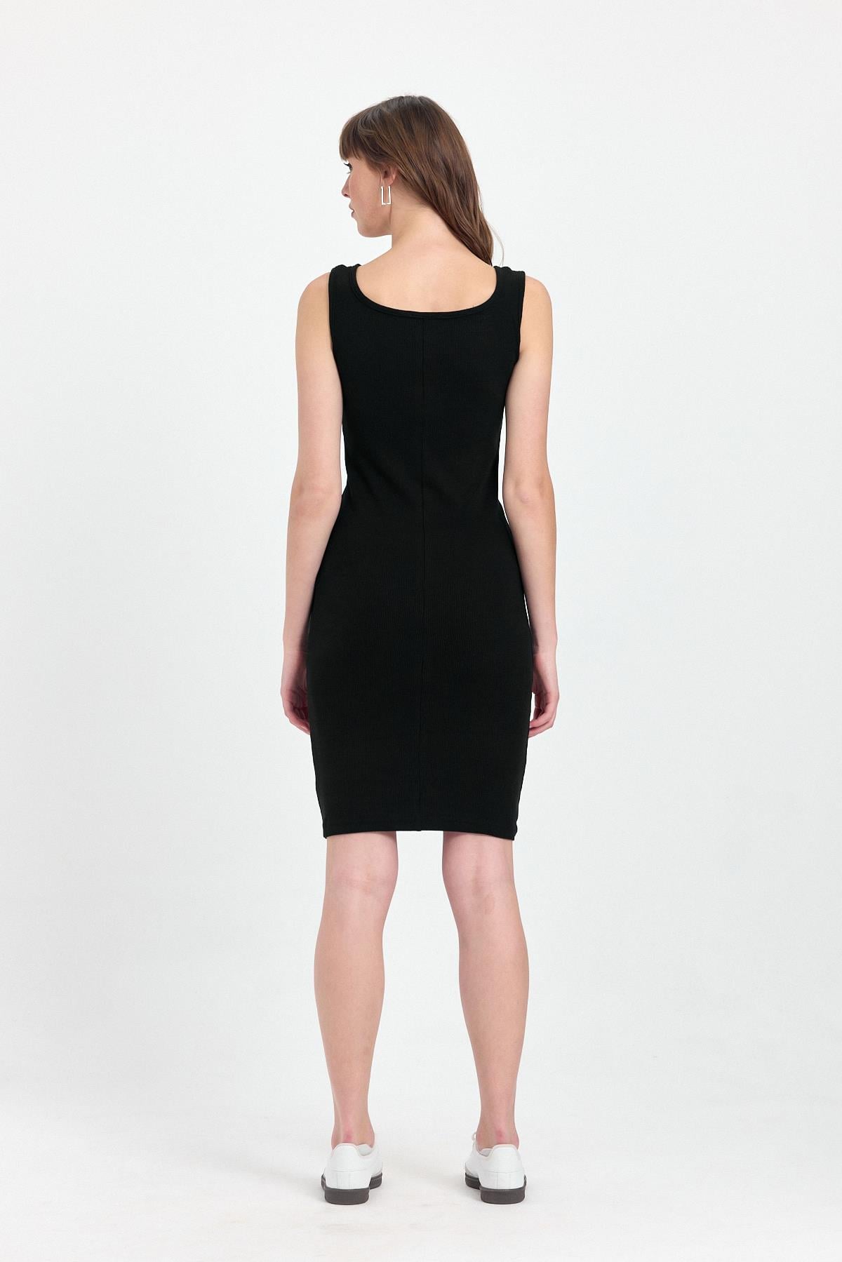 Kadın Mini Bodycon Kolsuz Siyah Elbise