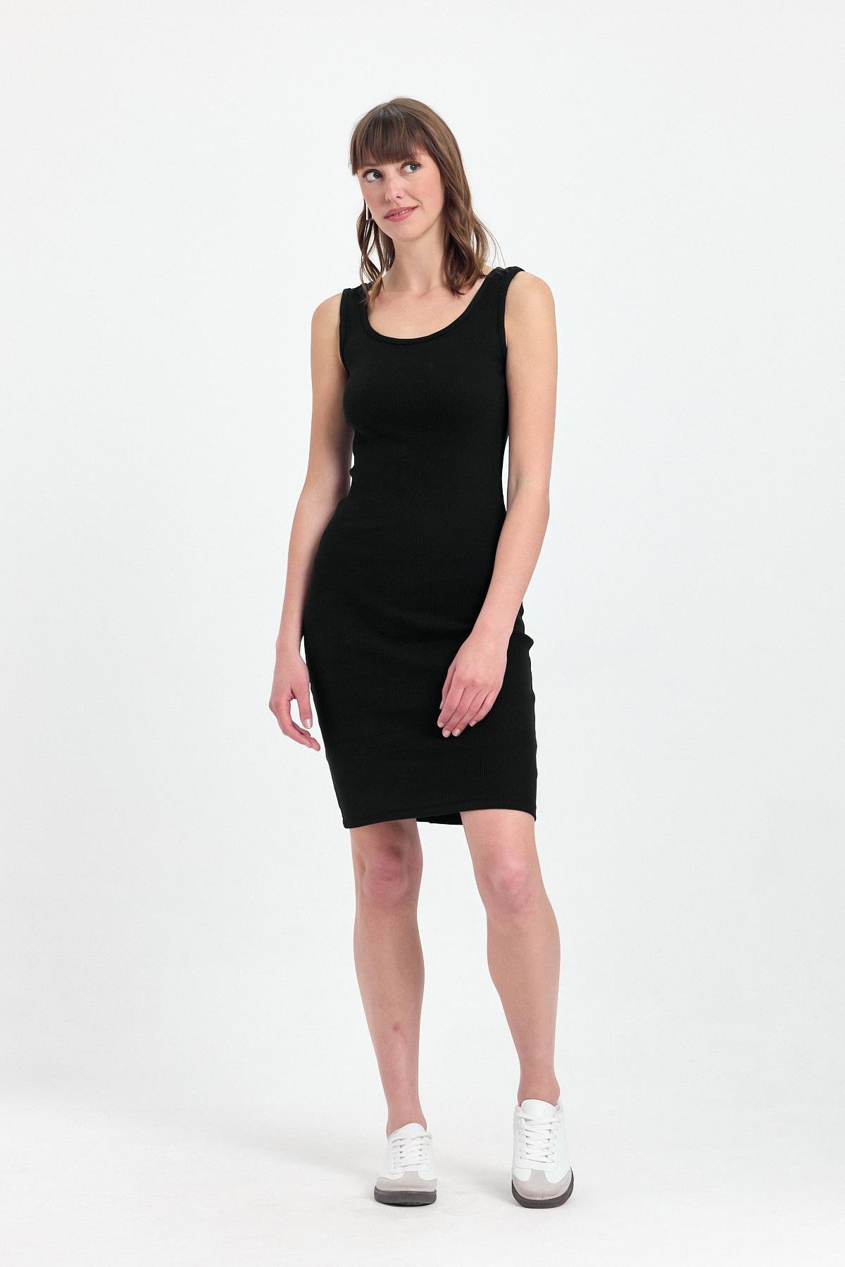 Kadın Mini Bodycon Kolsuz Siyah Elbise