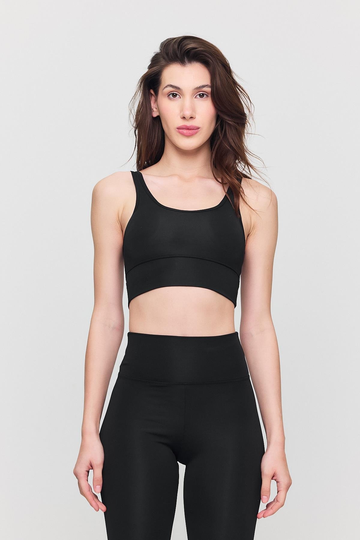 Kadın Toparlayıcı Pedli Siyah Spor Bra