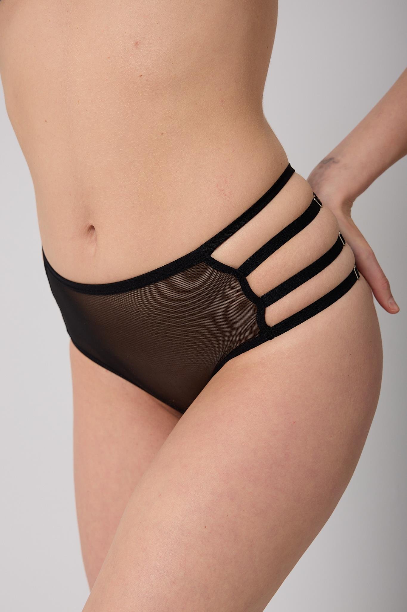 Kadın Tül Transparan Lastik Detaylı Yüksek Bel Siyah Bikini Külot