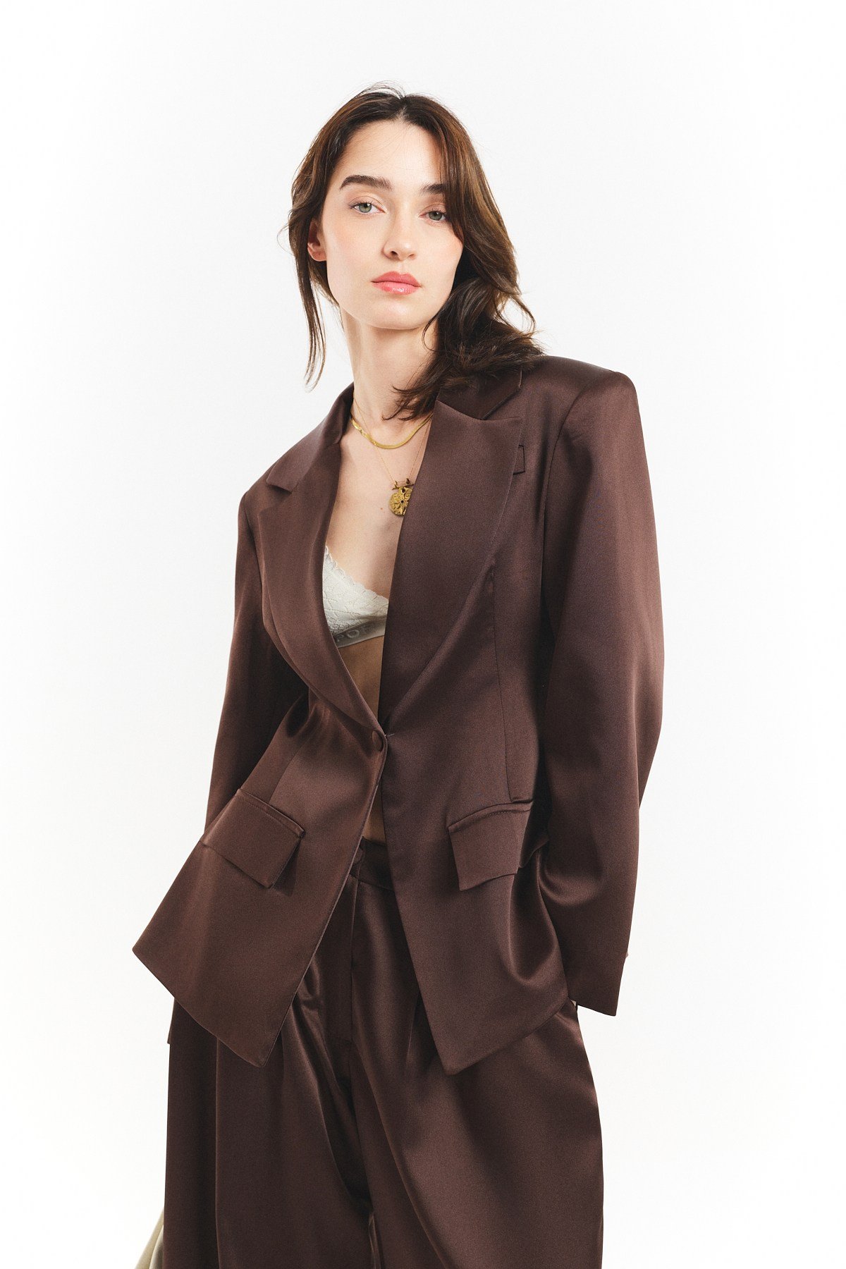 Saten Blazer ve Pantolon Takımı