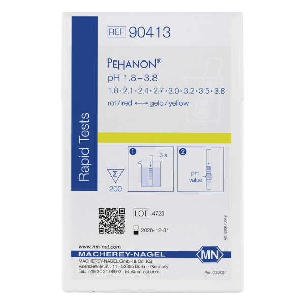pH test strips, PEHANON 1.8–3.8, for colored samples