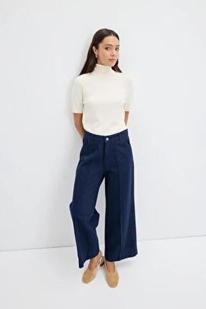 KB YÜKSEK BEL DİKİŞ DETAYLI KREP KUMAŞ PANTALON