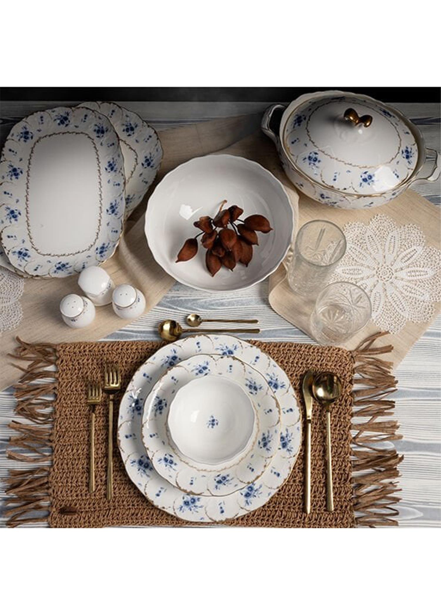 Wanelli Tiffany Blue Bone China 60 Parça 12 Kişilik Yemek Takımı