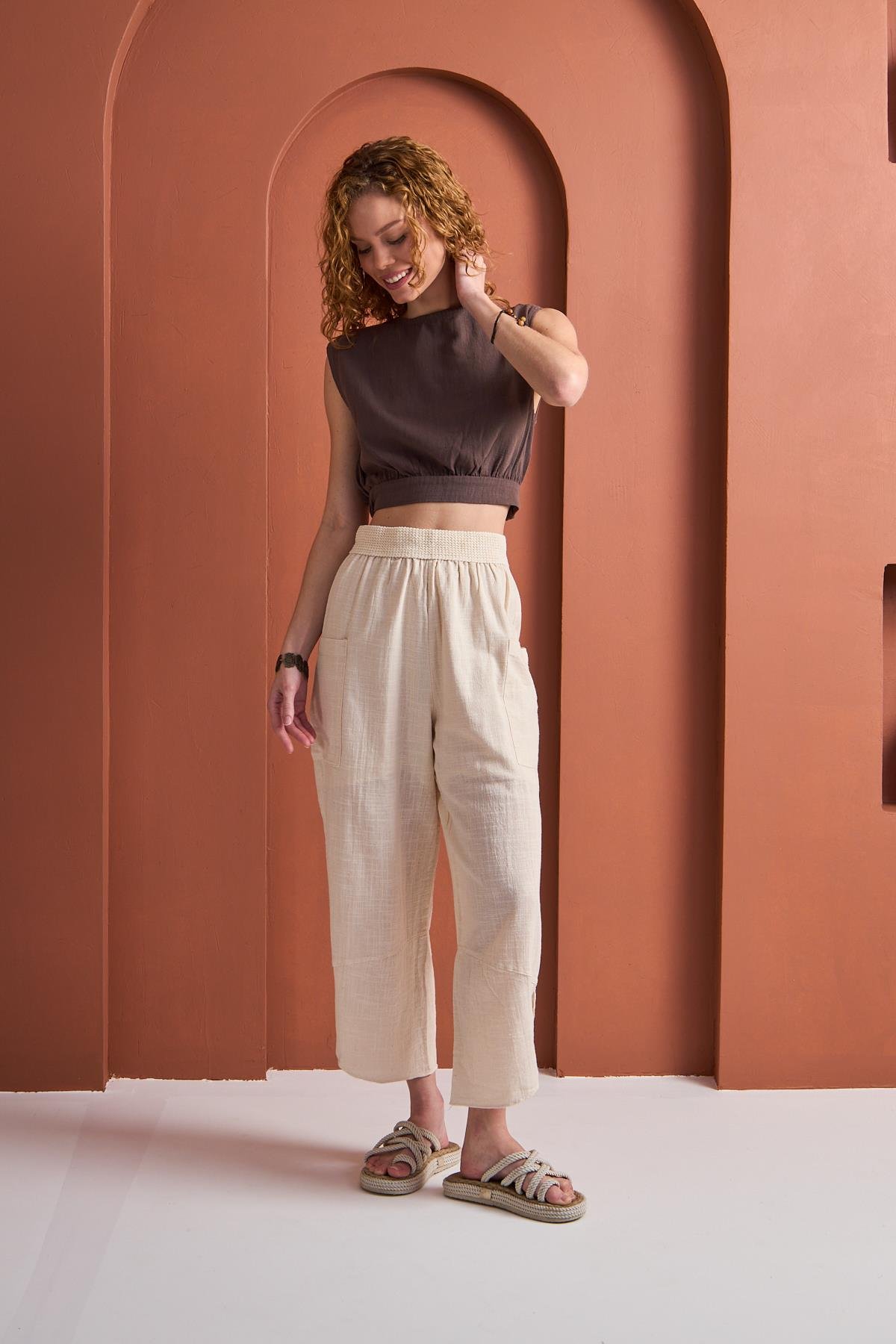 BLUZ NOA Crop Kahve - Özgür Ruhlara Özel | GLEAMERS
