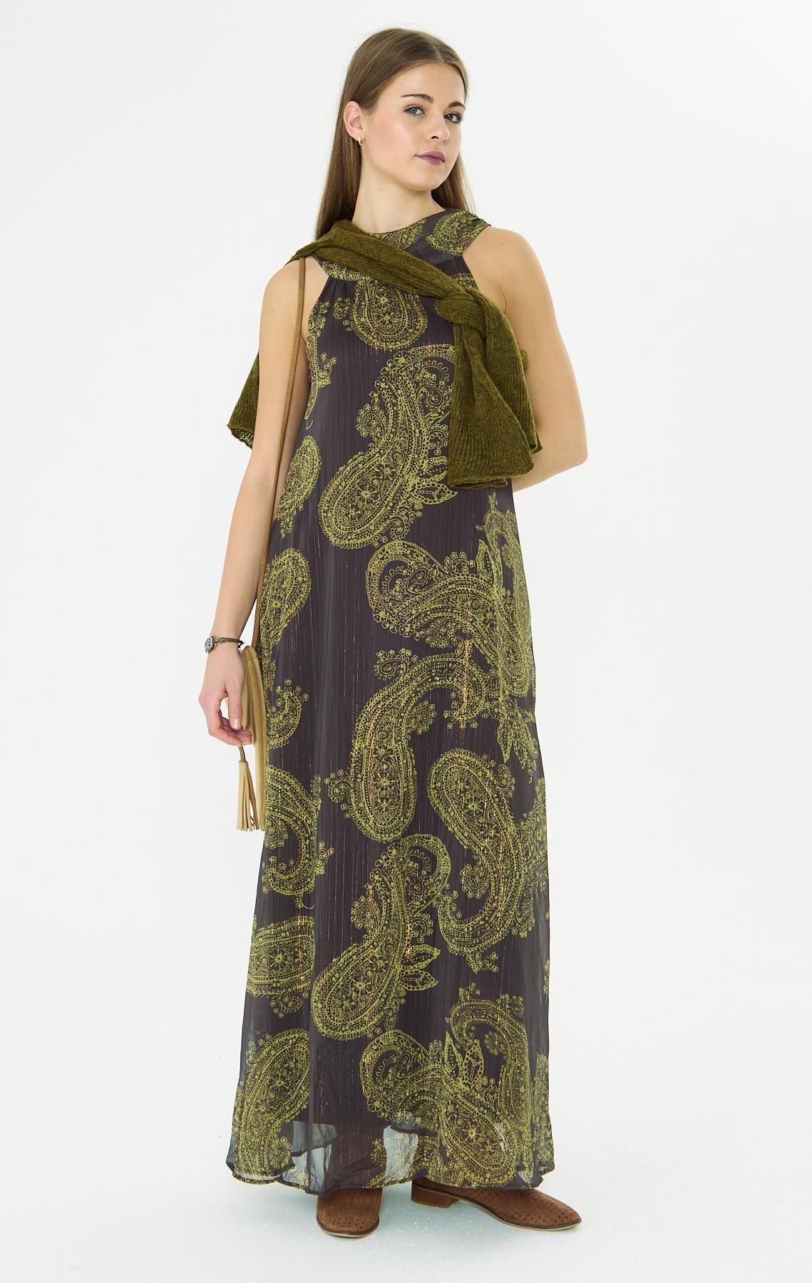 Paisley Baskılı Şifon Elbise 
