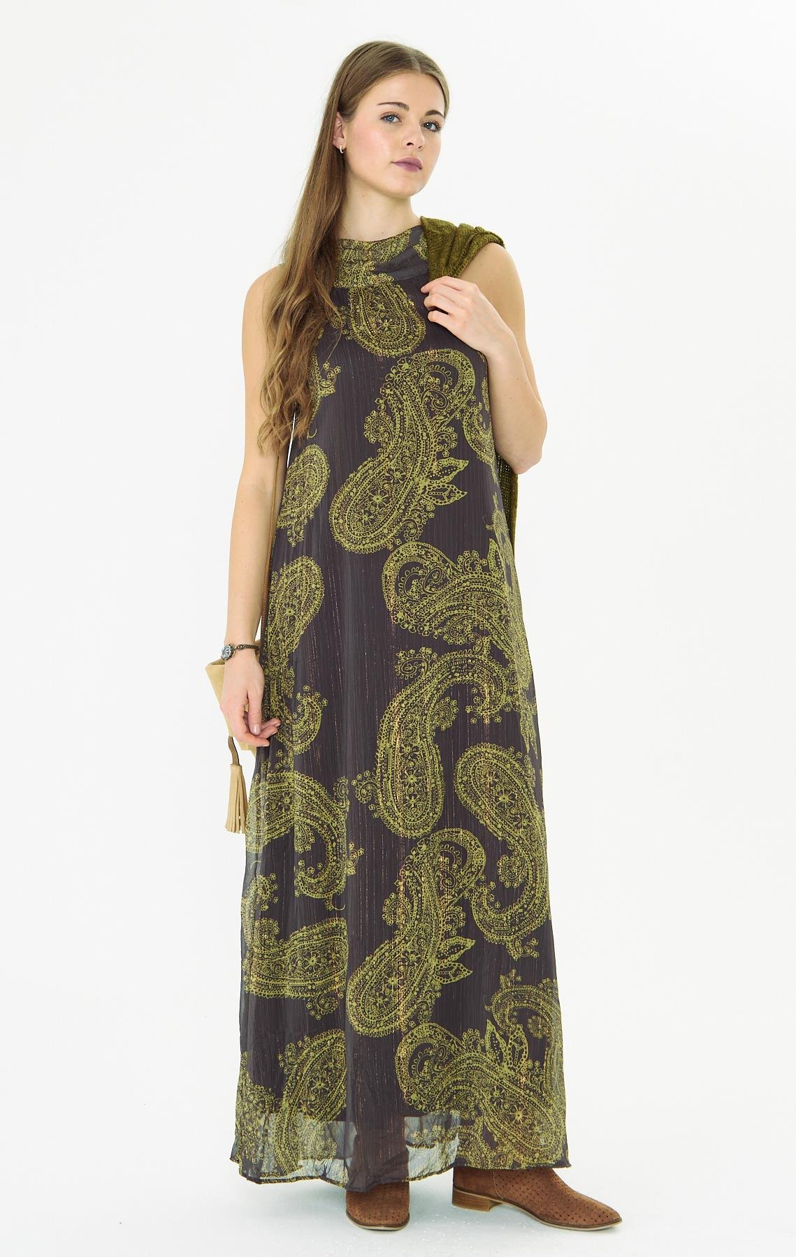 Paisley Baskılı Şifon Elbise 