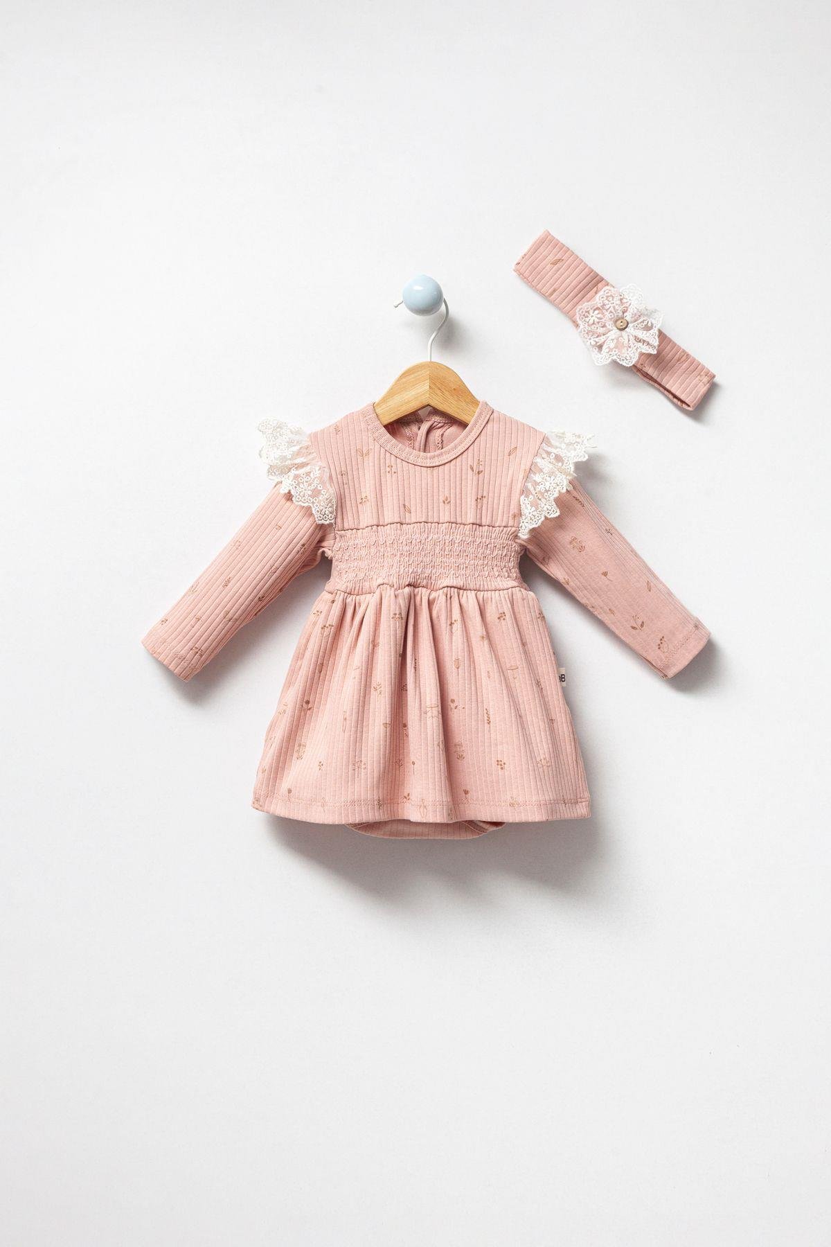 %100 ORGANİK PAMUK. BODYLİ DANTELLİ KIZ BEBEK ELBİSE