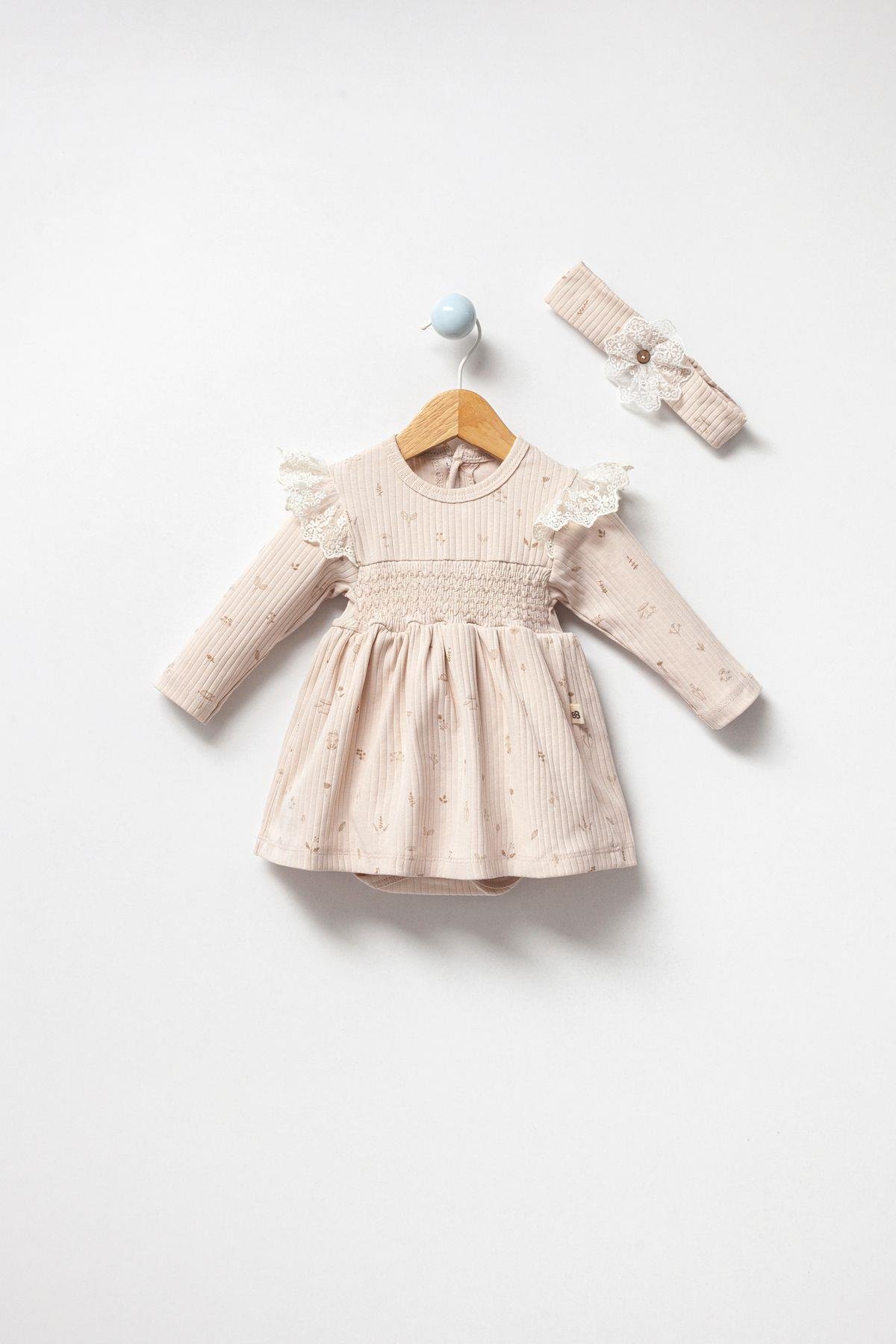 %100 ORGANİK PAMUK. BODYLİ DANTELLİ KIZ BEBEK ELBİSE