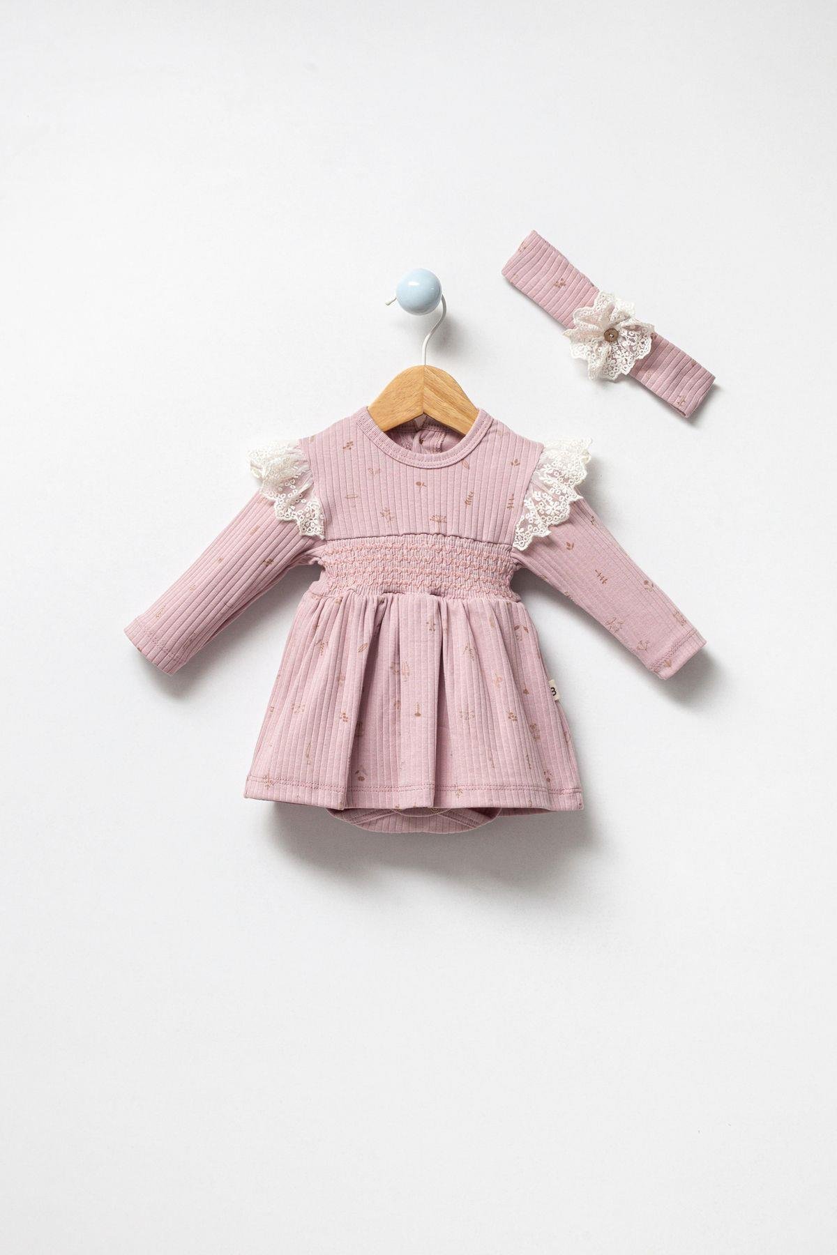 %100 ORGANİK PAMUK. BODYLİ DANTELLİ KIZ BEBEK ELBİSE