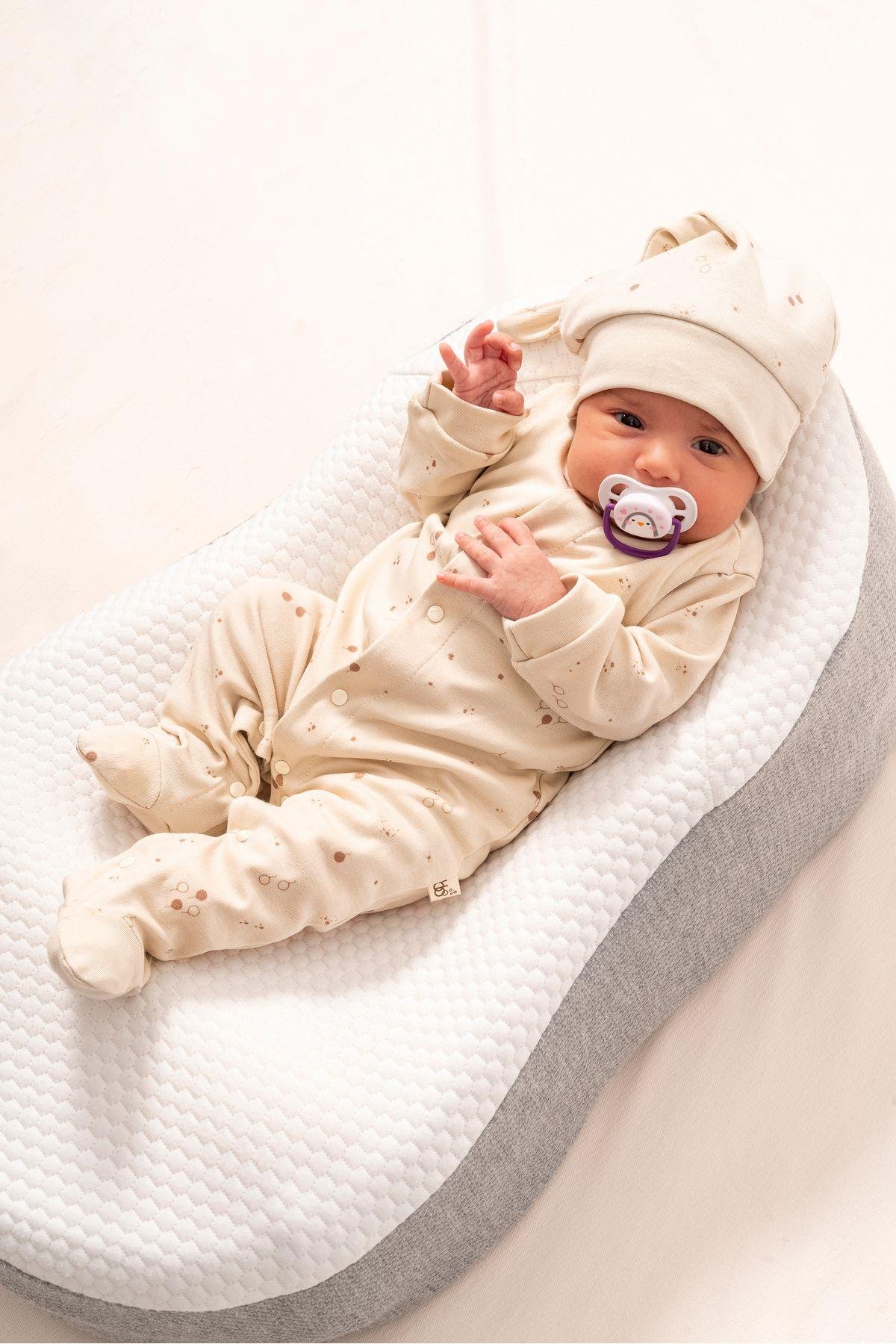 %100 ORGANİK PAMUK BALLOON BASKI UNİSEX PATİKLİ BEBEK TULUMU