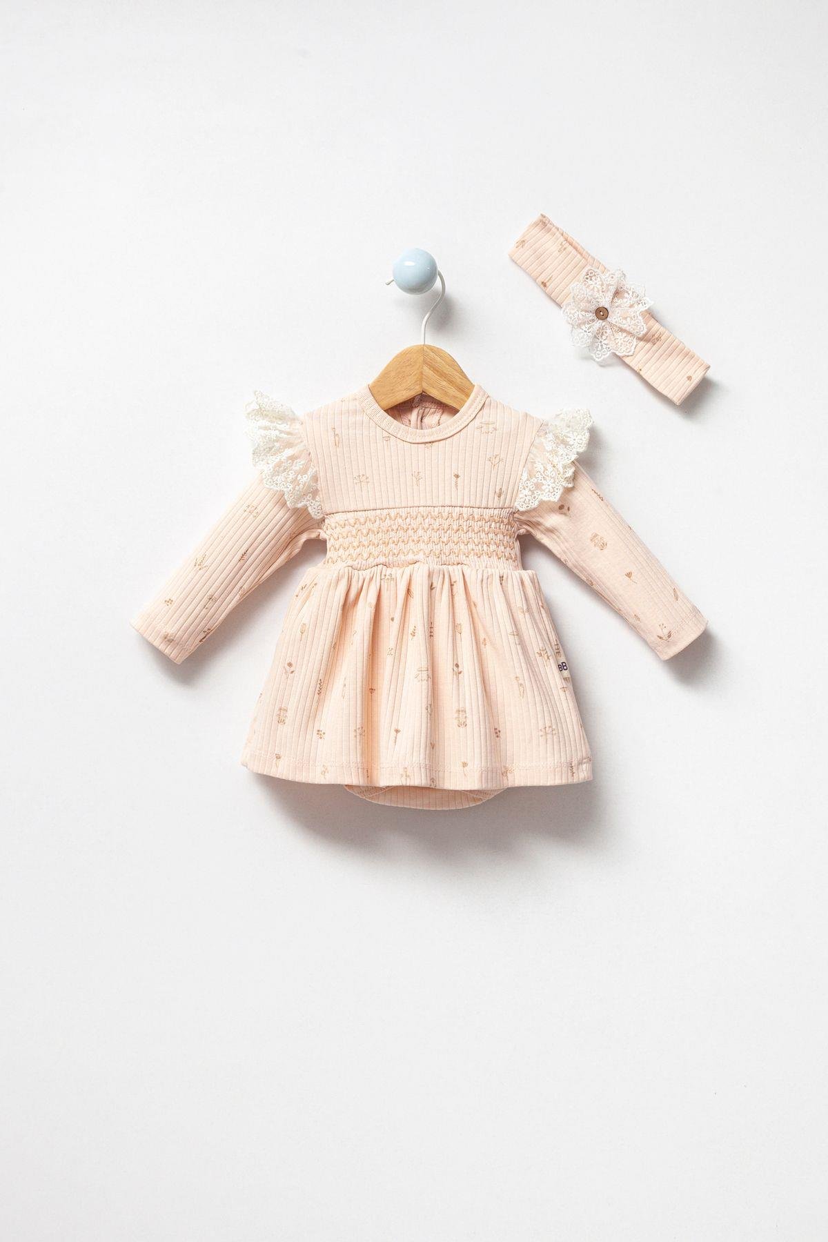 %100 ORGANİK PAMUK. BODYLİ DANTELLİ KIZ BEBEK ELBİSE