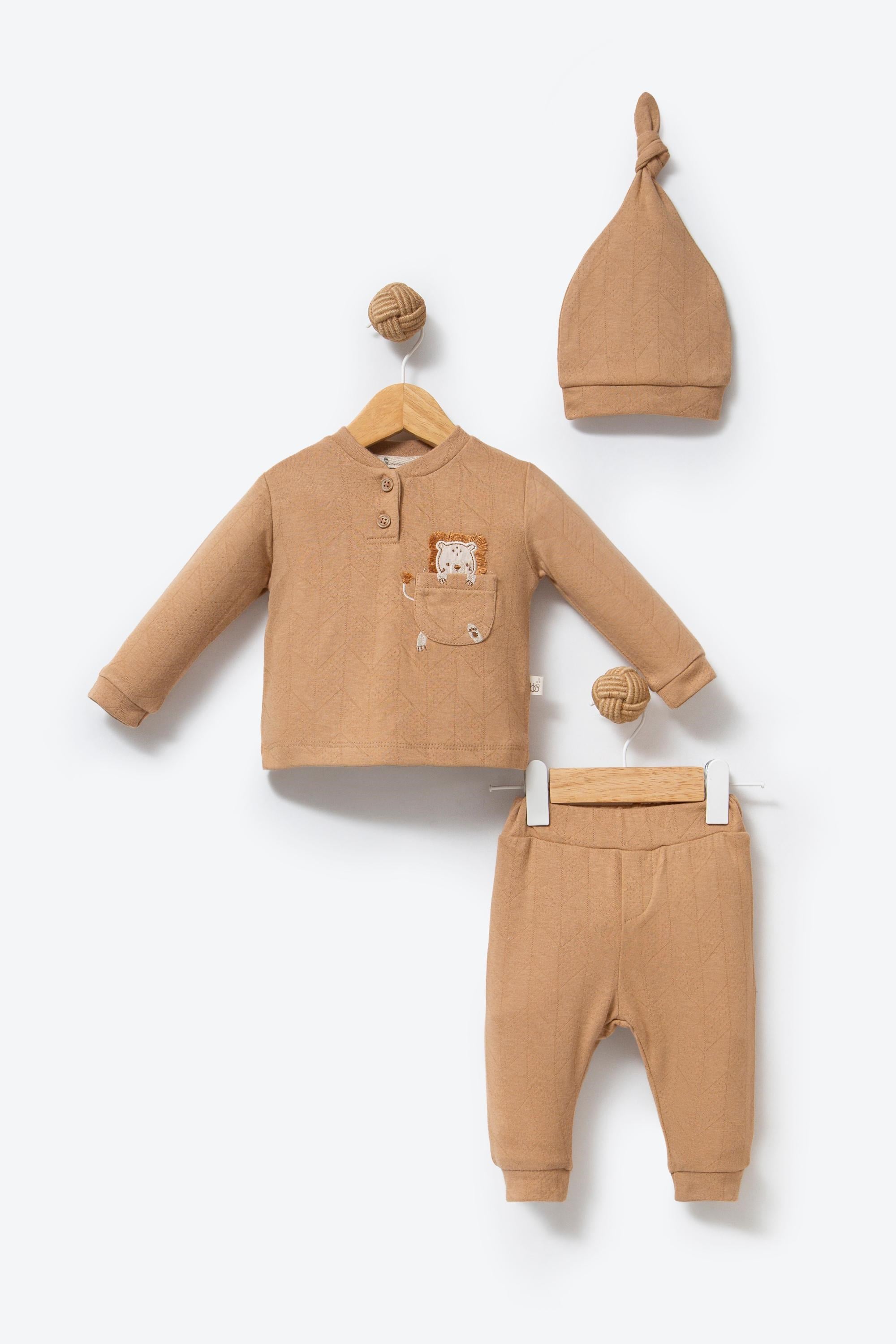 %100 Organik Pamuk Kumaş Baby Jungle Nakışlı Bebek 2’li Takım