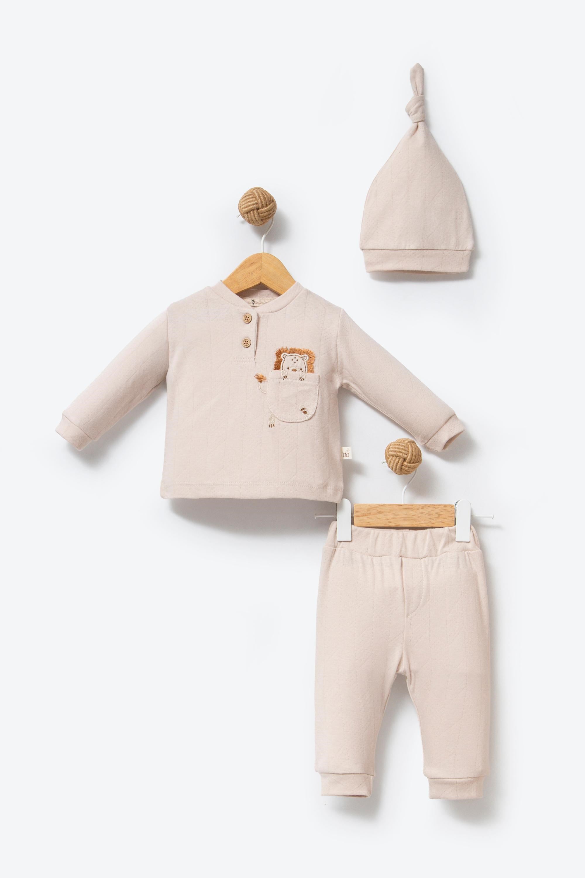 %100 Organik Pamuk Kumaş Baby Jungle Nakışlı Bebek 2’li Takım