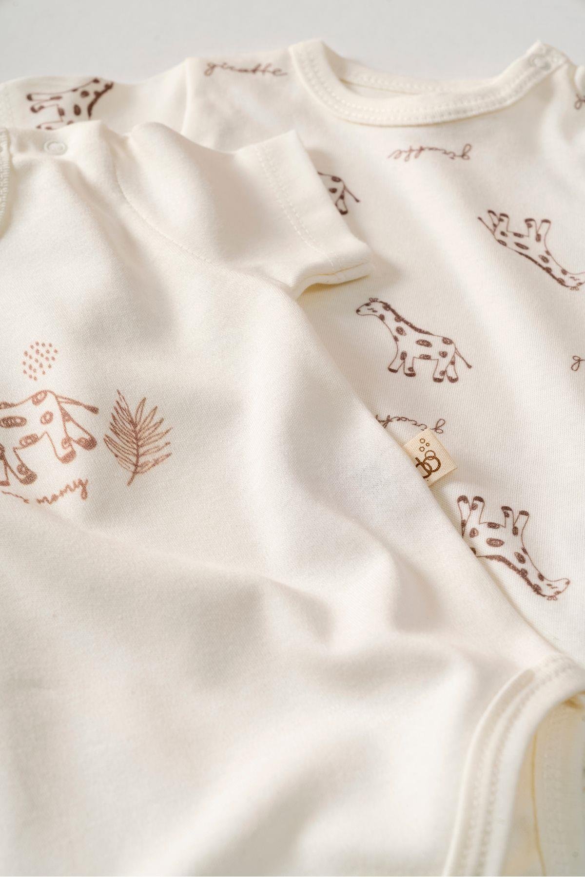 %100 ORGANİK PAMUK SEVİMLİ ZÜRAFA 2'Lİ BEBEK BODY SET