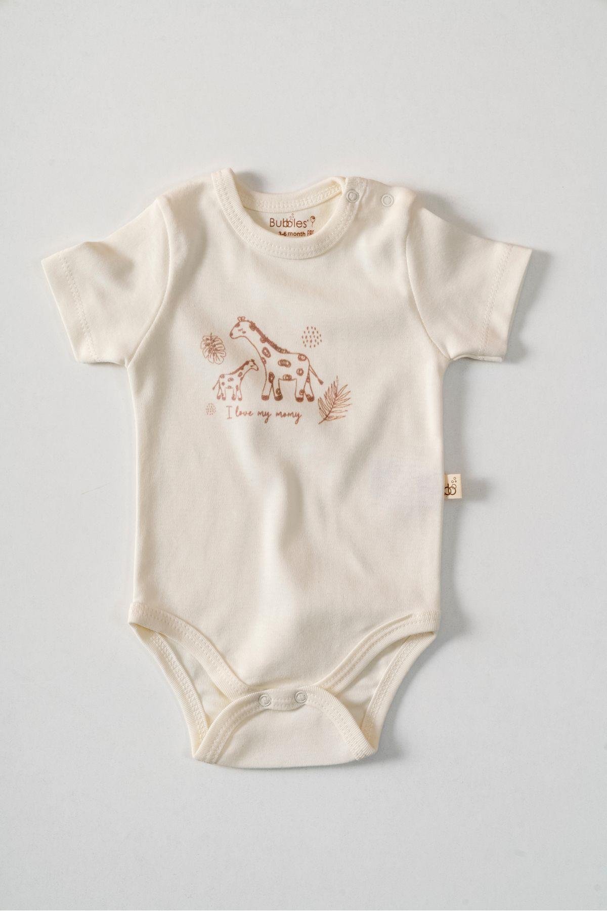%100 ORGANİK PAMUK SEVİMLİ ZÜRAFA 2'Lİ BEBEK BODY SET