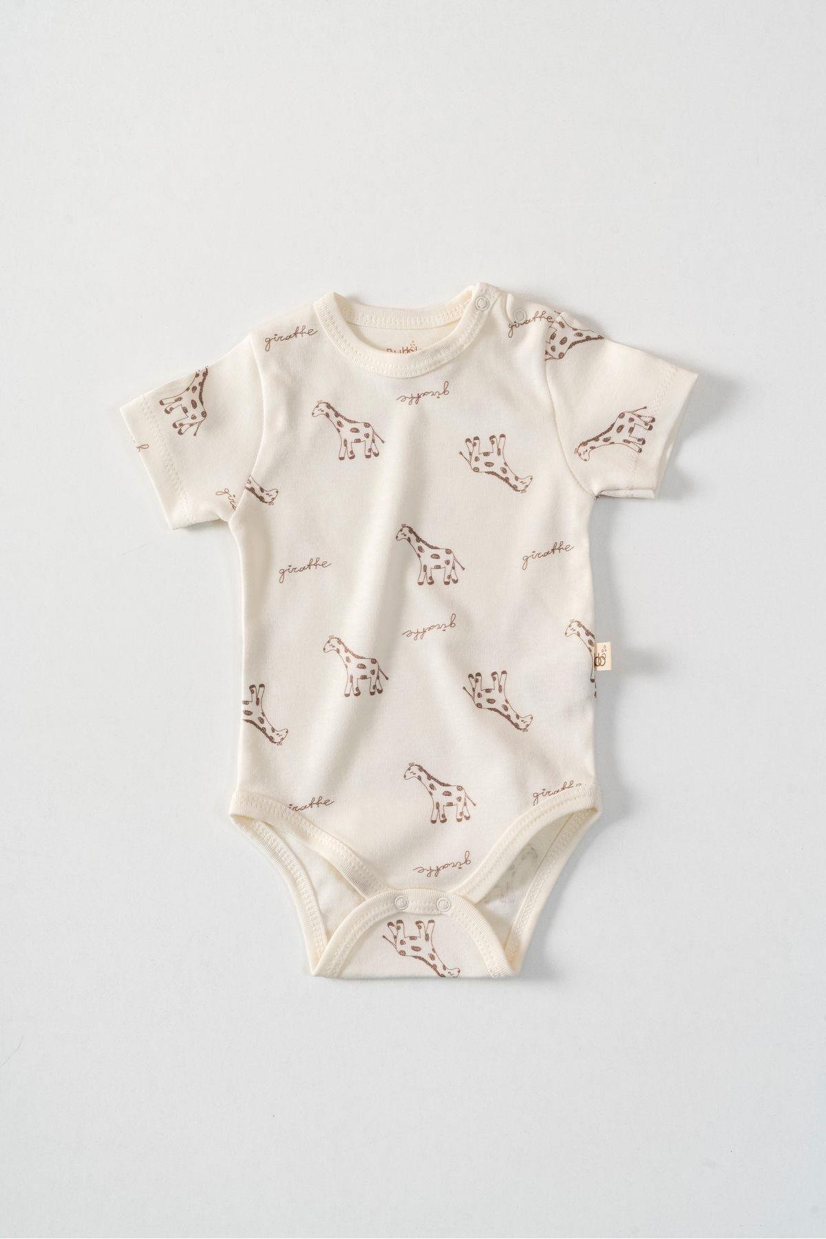 %100 ORGANİK PAMUK SEVİMLİ ZÜRAFA 2'Lİ BEBEK BODY SET