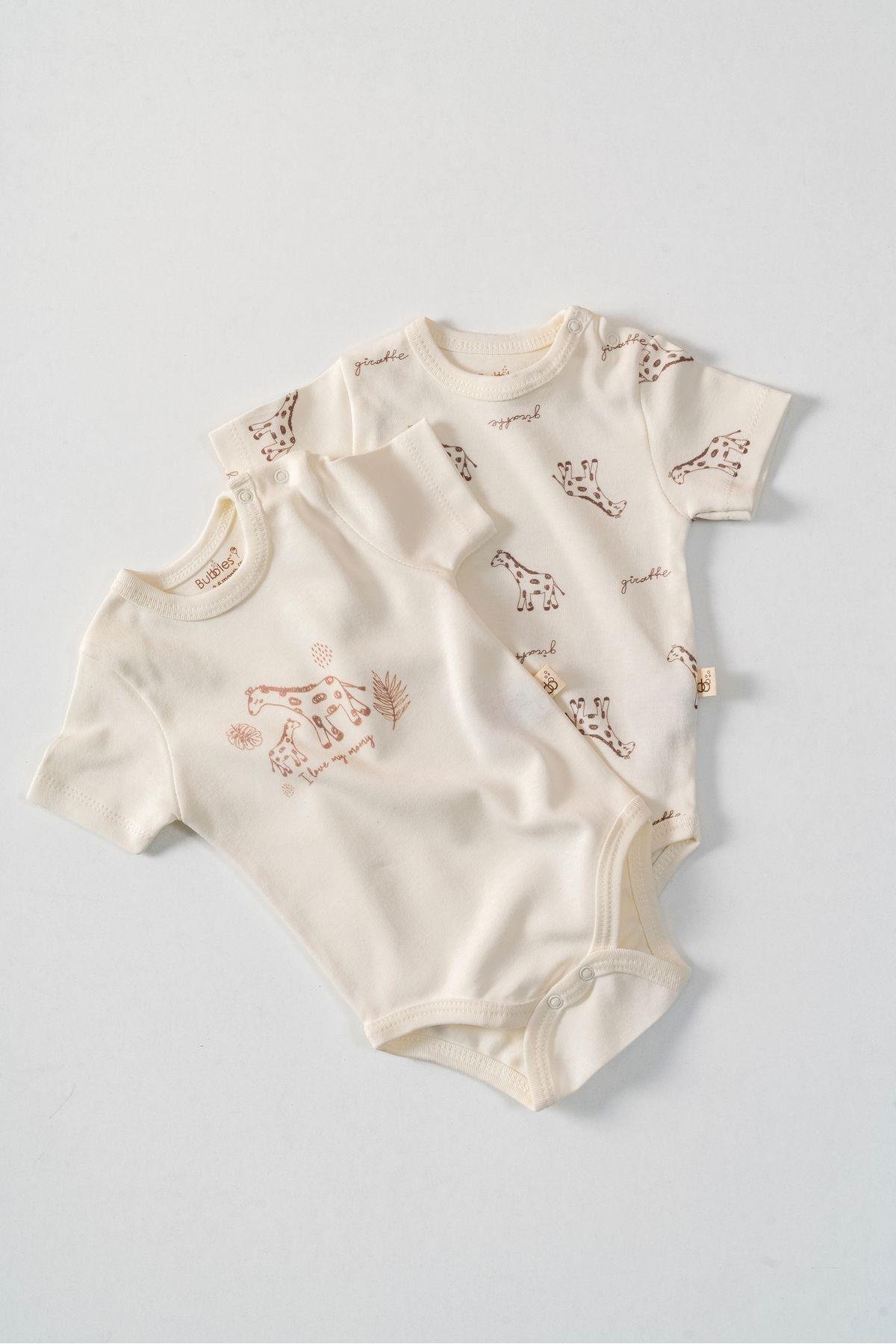 %100 ORGANİK PAMUK SEVİMLİ ZÜRAFA 2'Lİ BEBEK BODY SET