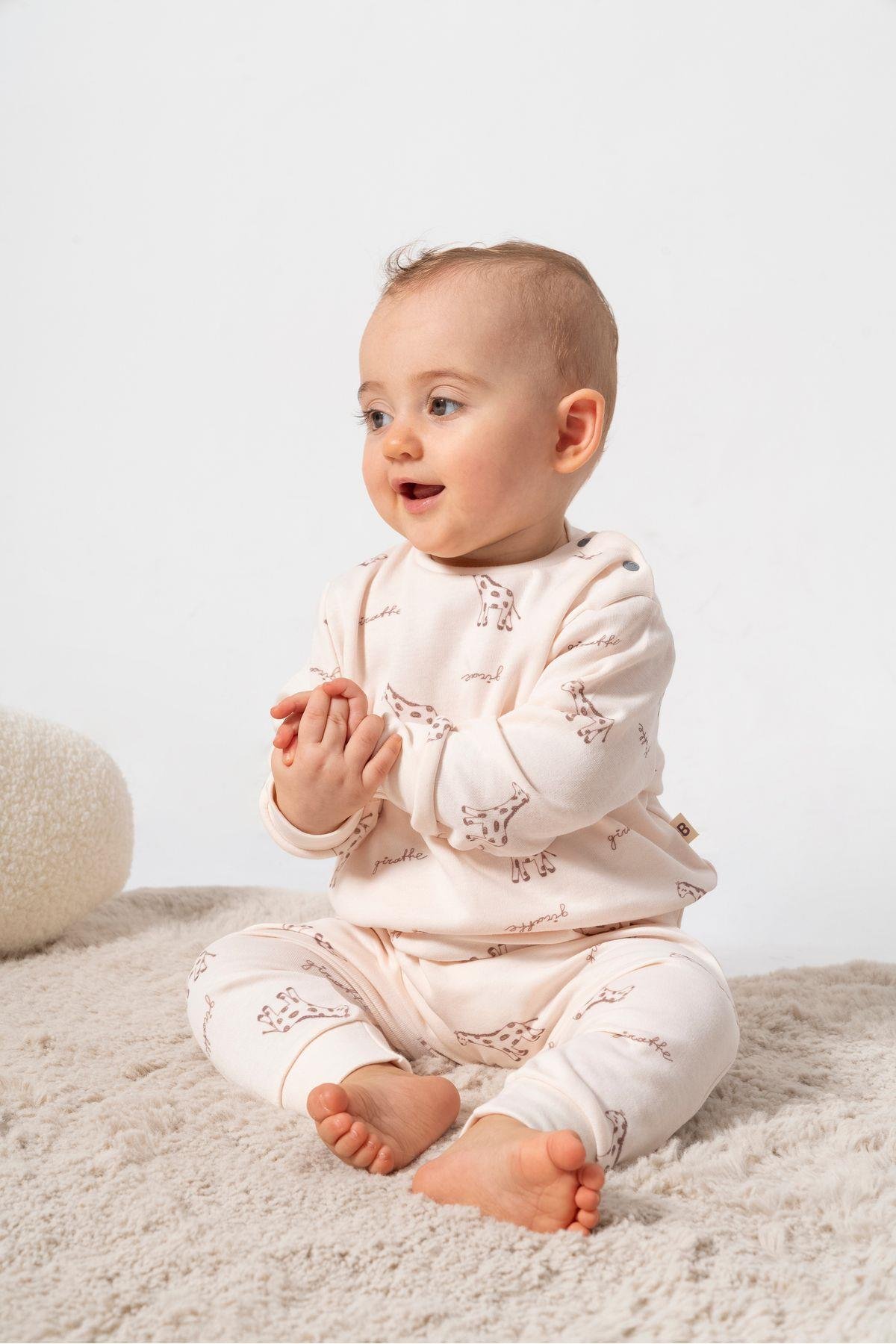%100 ORGANİK PAMUK ZÜRAFA BASKI BEBEK 2'Lİ TAKIM