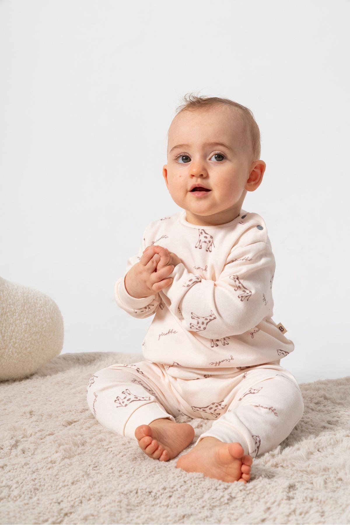 %100 ORGANİK PAMUK ZÜRAFA BASKI BEBEK 2'Lİ TAKIM