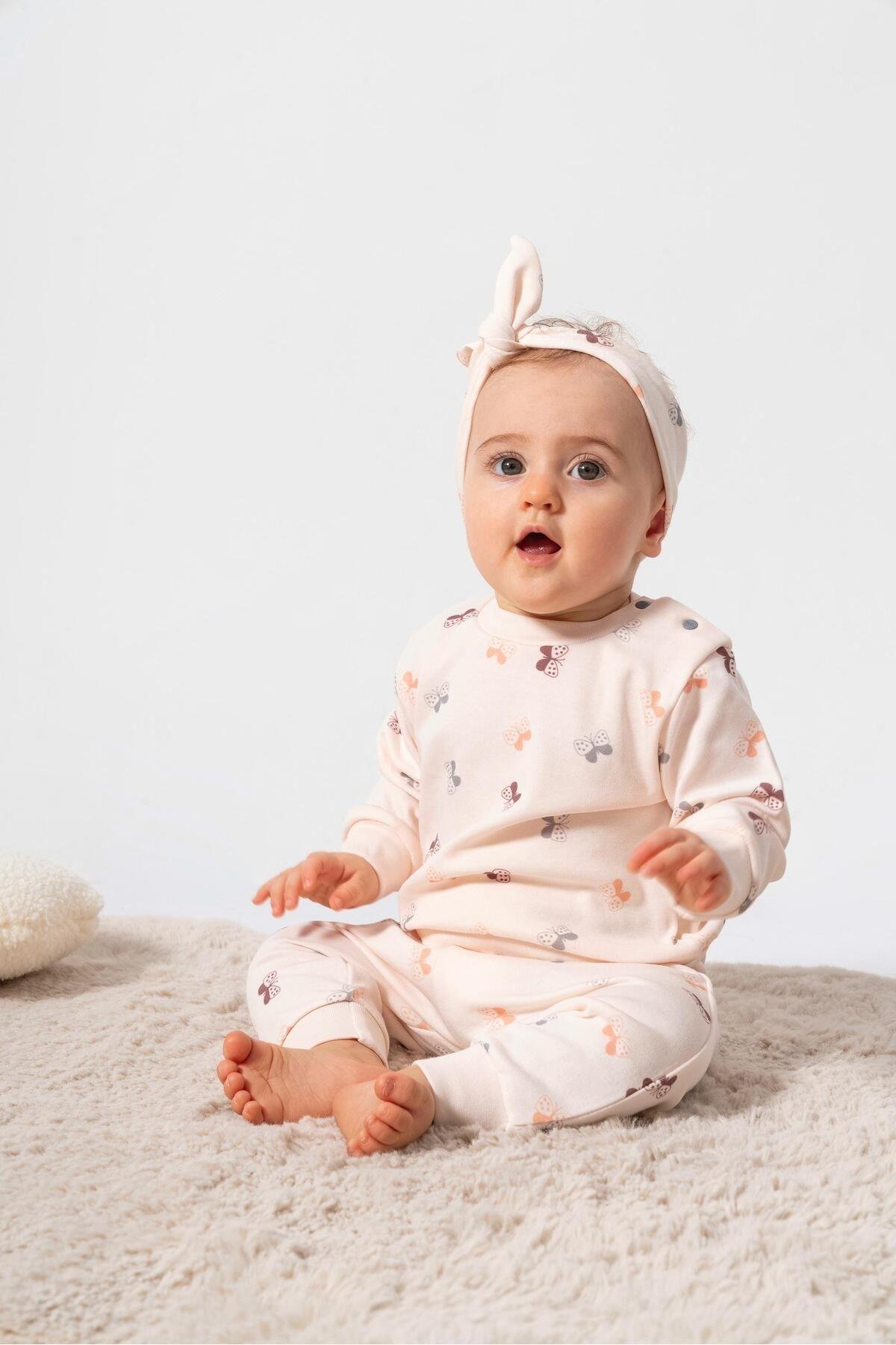 %100 PAMUK KELEBEK KIZ BEBEK 2'Lİ TAKIM