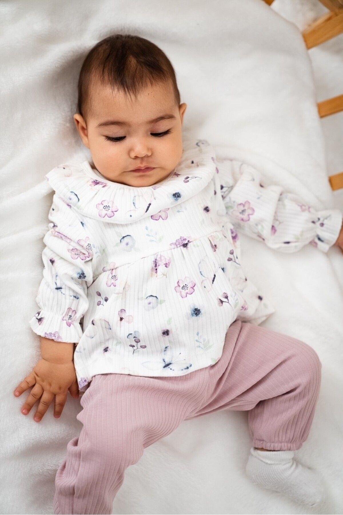 Çiçek Baskılı Elbise Tarzı 2'li Kız Bebek Takım