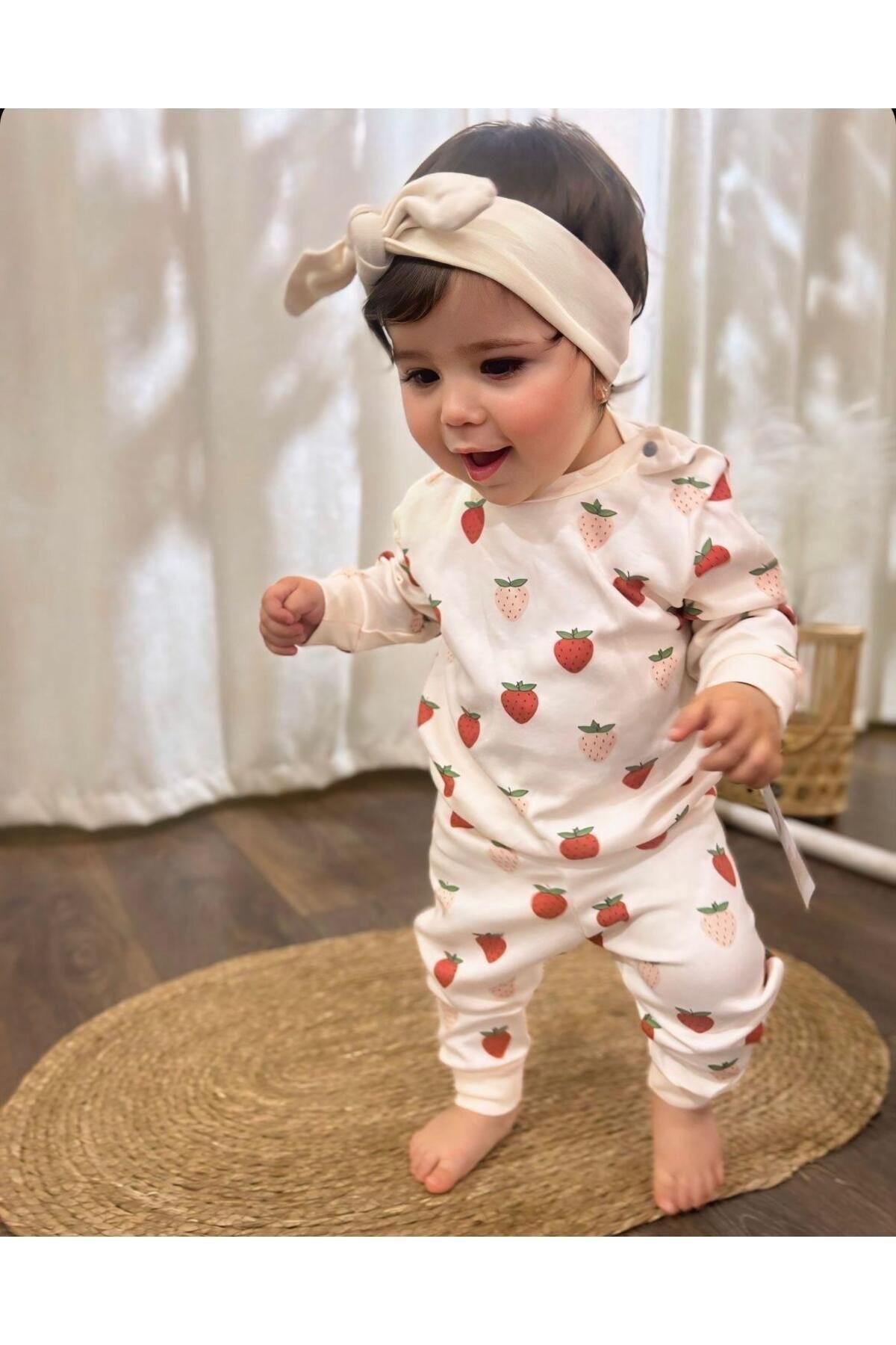 ÇİLEK BASKI 3LÜ BEBEK TAKIM