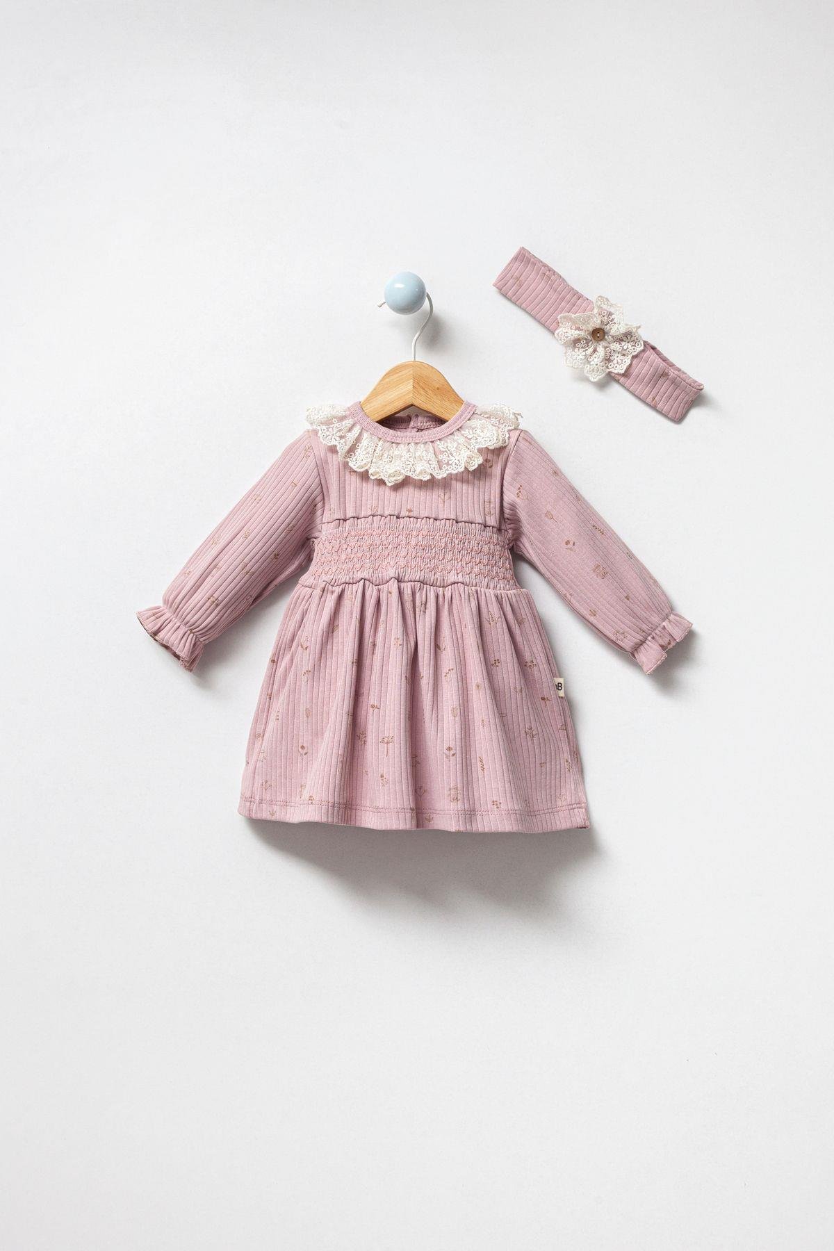 KIZ BEBEK DANTEL DETAYLI BELİ LASTİKLİ ELBİSE
