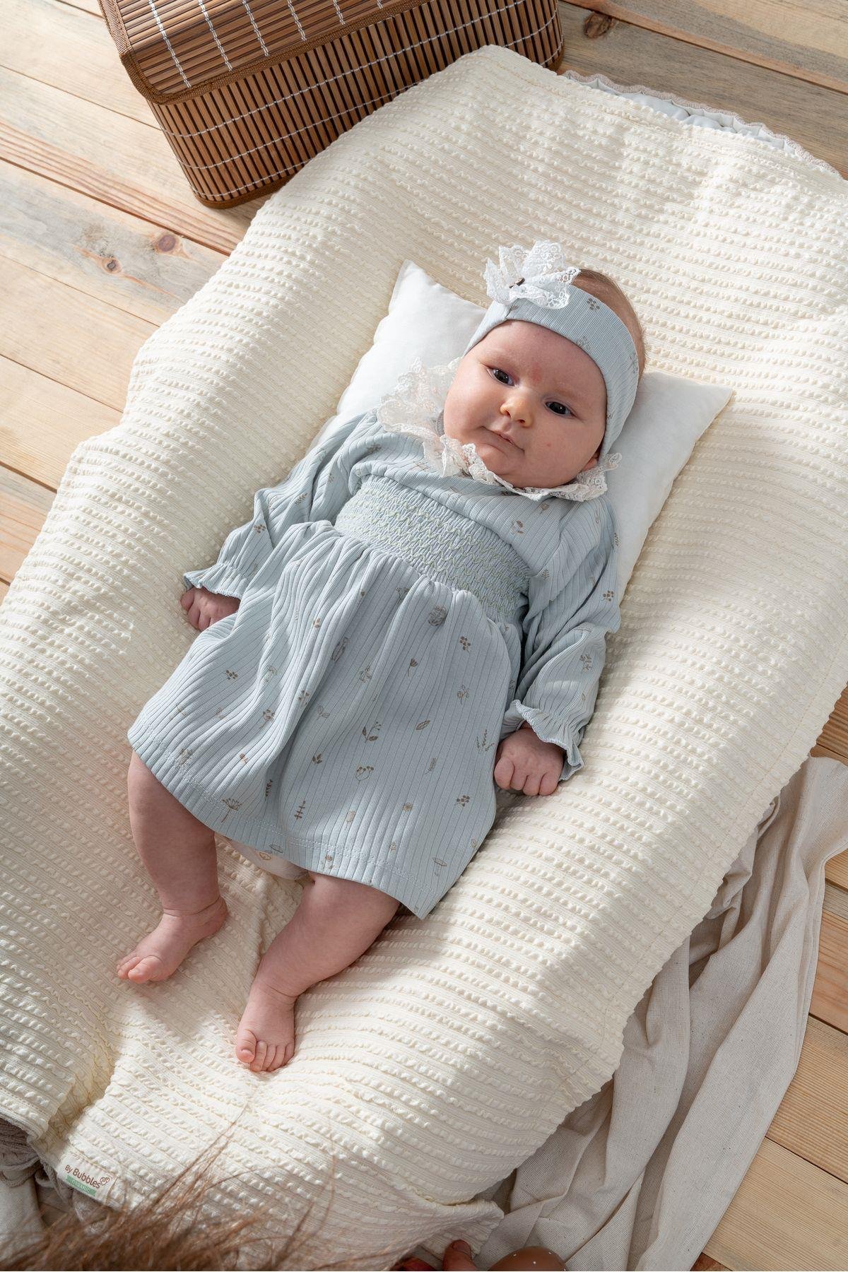 KIZ BEBEK DANTEL DETAYLI BELİ LASTİKLİ ELBİSE