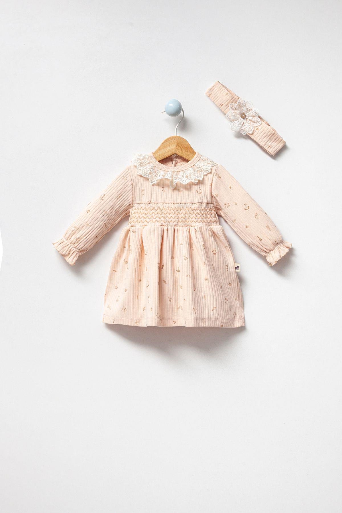 KIZ BEBEK DANTEL DETAYLI BELİ LASTİKLİ ELBİSE