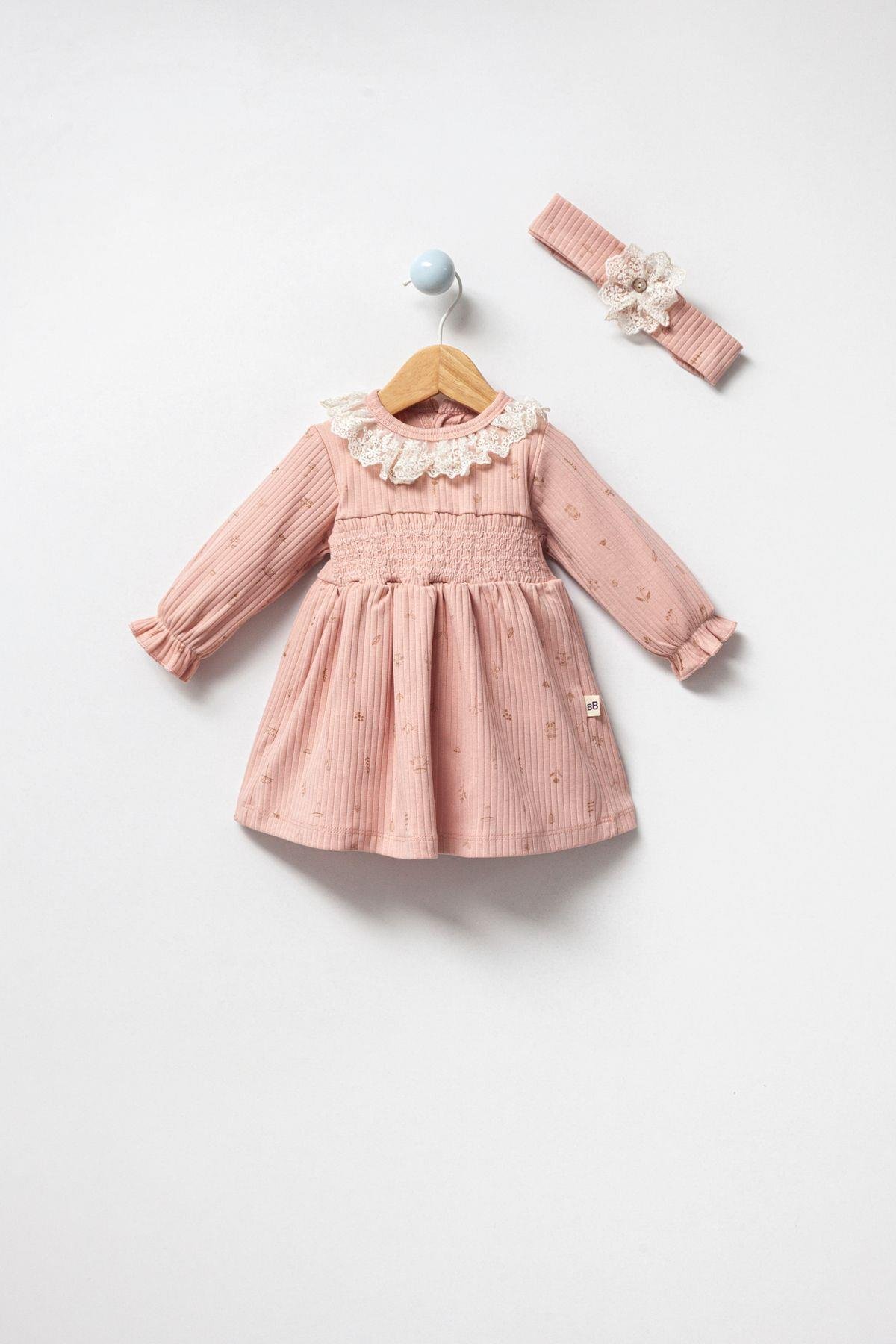 KIZ BEBEK DANTEL DETAYLI BELİ LASTİKLİ ELBİSE