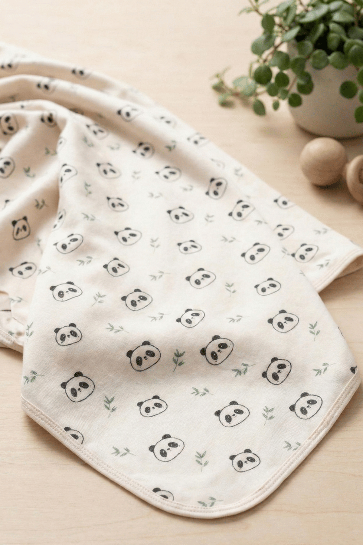 Panda Baskılı Çift Katlı Penye Yenidoğan ve Çok Amaçlı %100 Pamuklu Bebe Battaniyesi