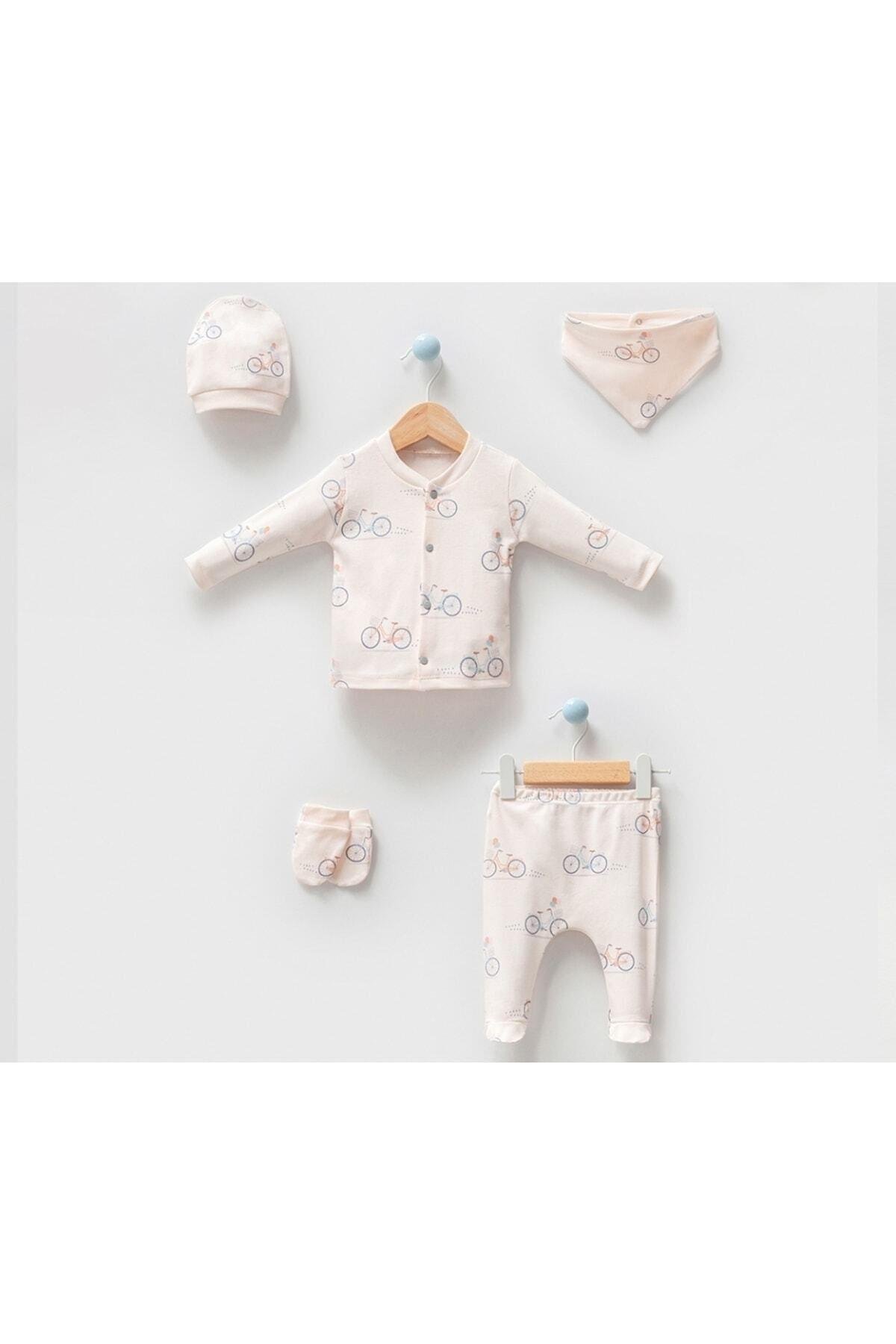 Unisex Bebek Bisikletli Natural 5li Hastane Çıkışı Zıbın Seti