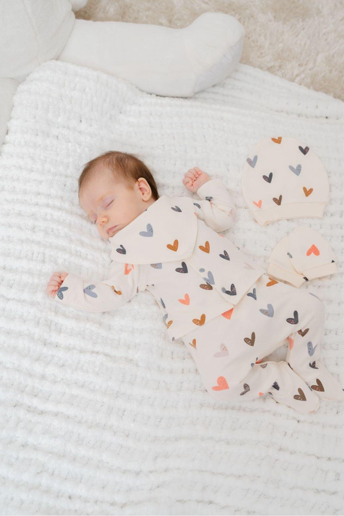 Unisex Bebek Üzüm Desenli Natural 5li Hastane Çıkışı Zıbın Seti