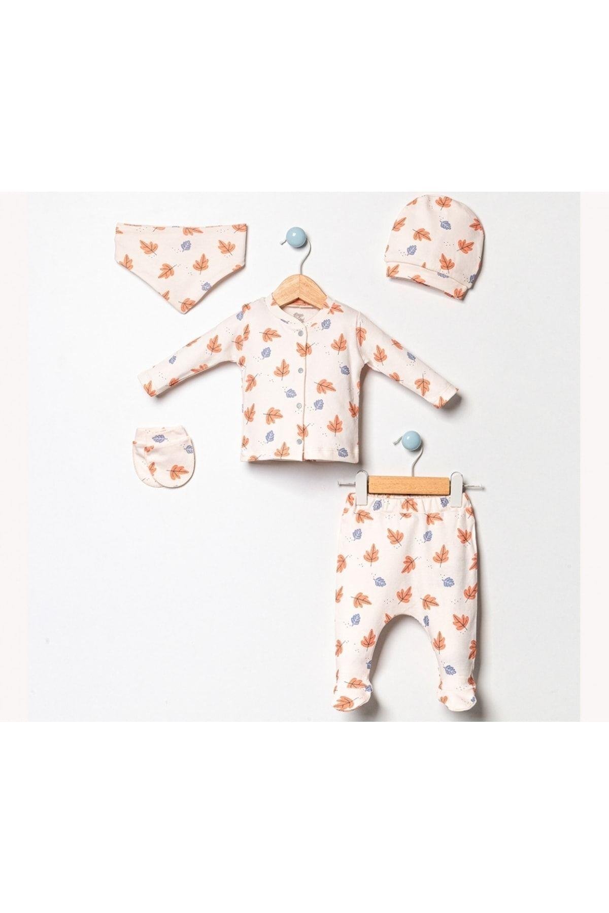 Unisex Bebek Üzüm Desenli Natural 5li Hastane Çıkışı Zıbın Seti