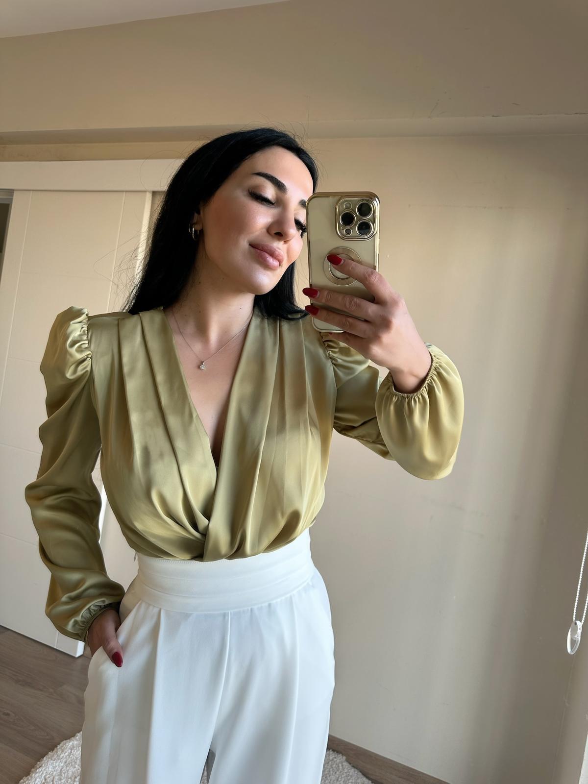 Açık Yeşil Bodysuit Bluz