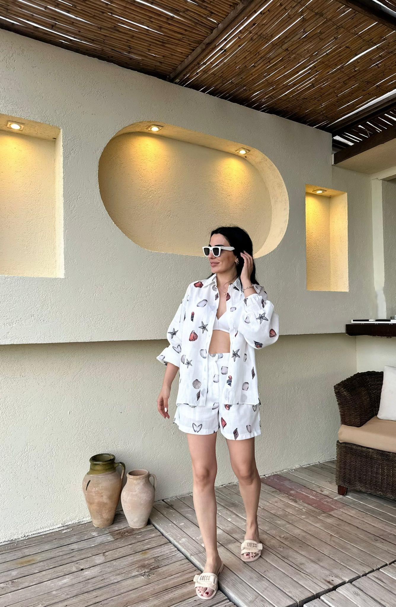 Keten Gömlek Şort Takım