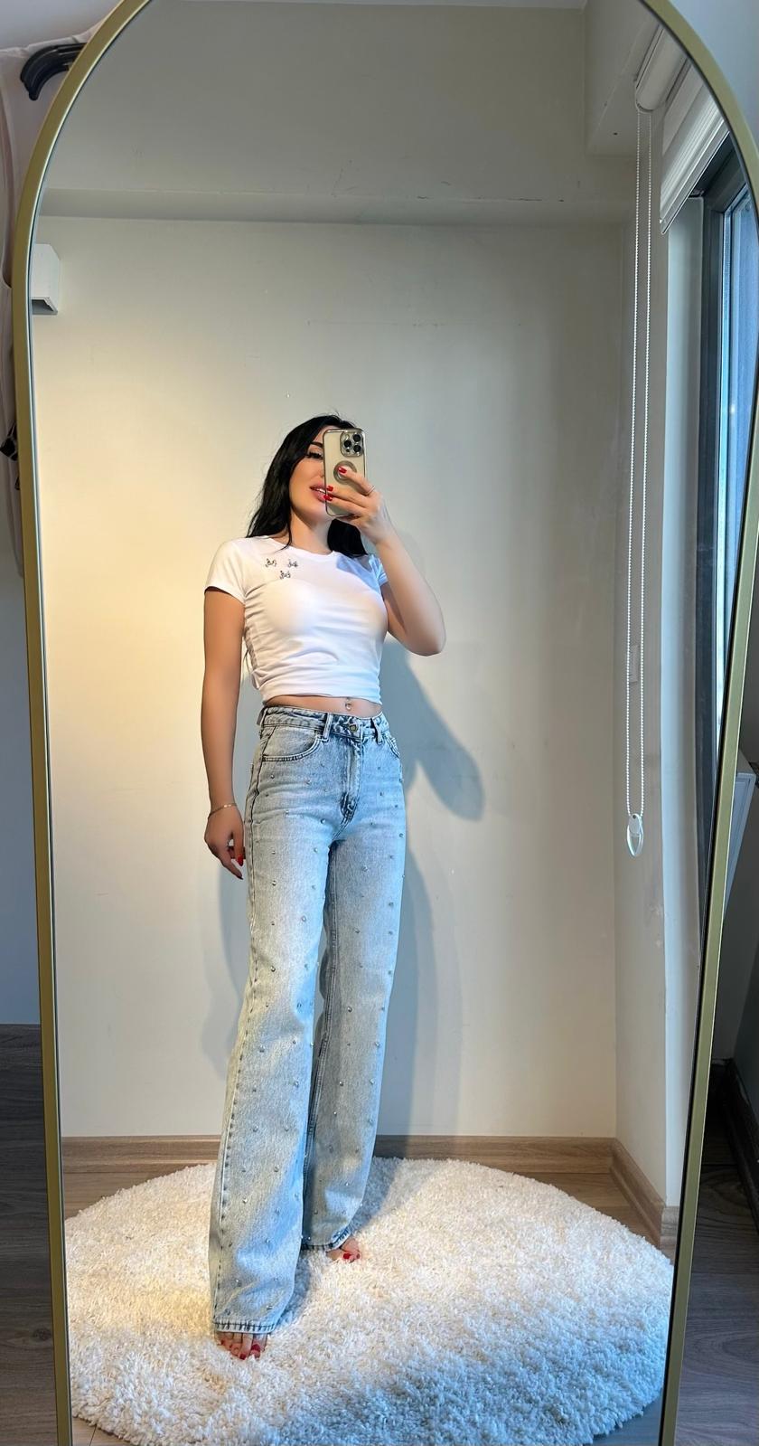 Taşlı Jean Pantolon