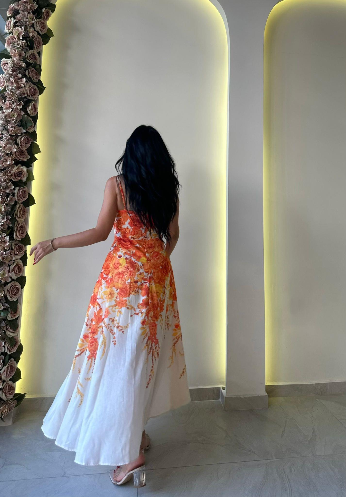 Turuncu Keten Elbise