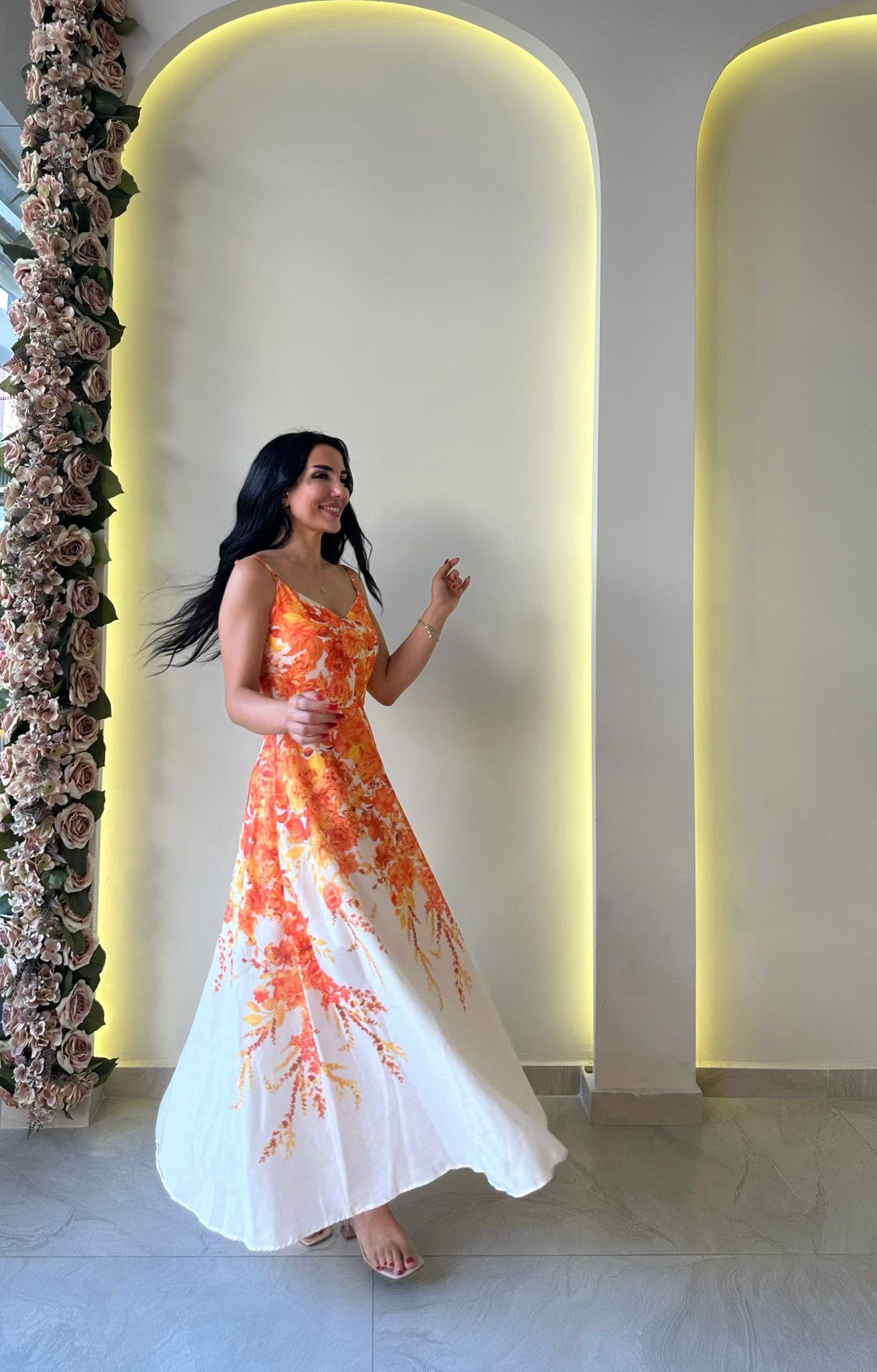 Turuncu Keten Elbise