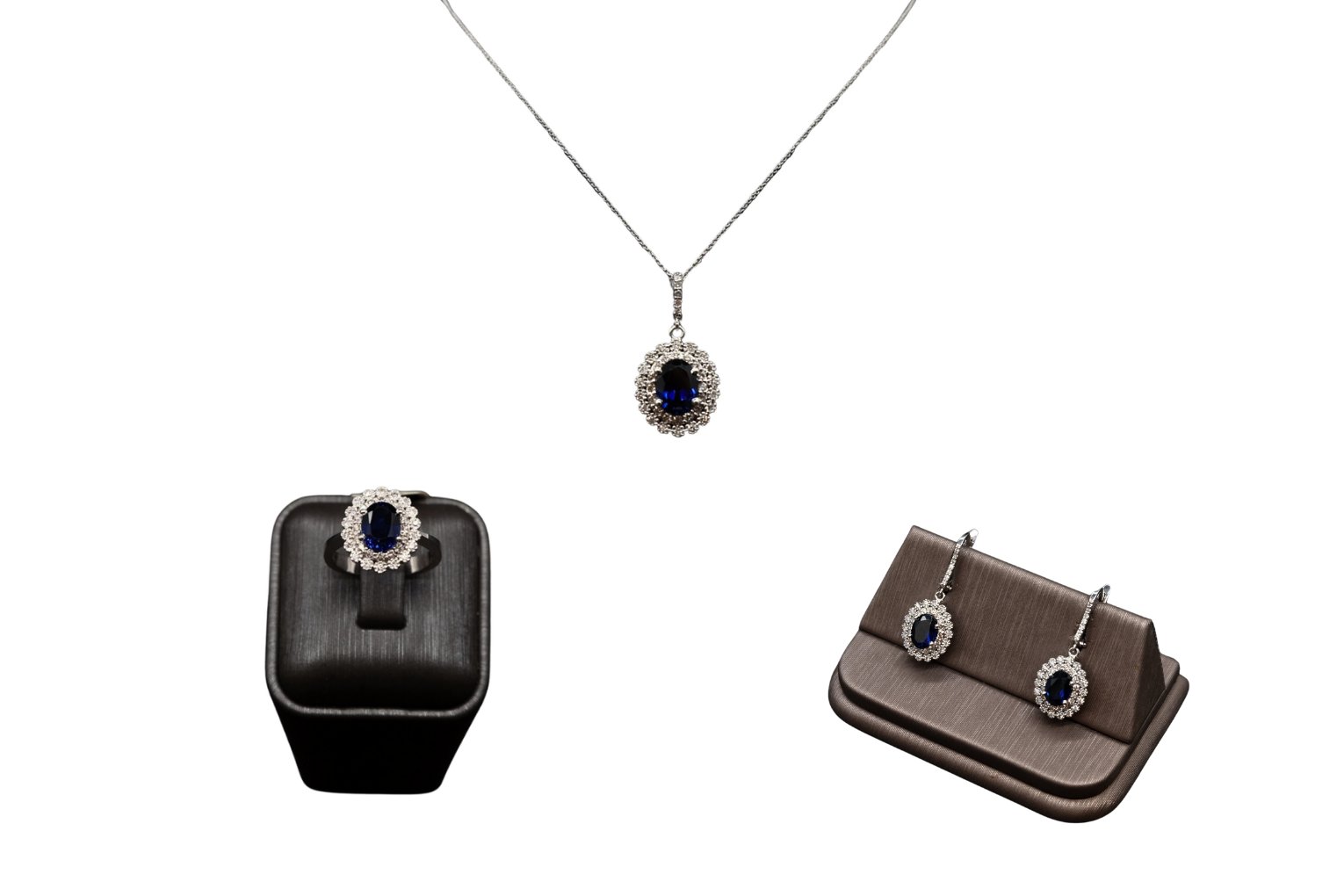 1,34 KARAT DİFÜZYON SAFİR ÇİÇEK PIRLANTA SET