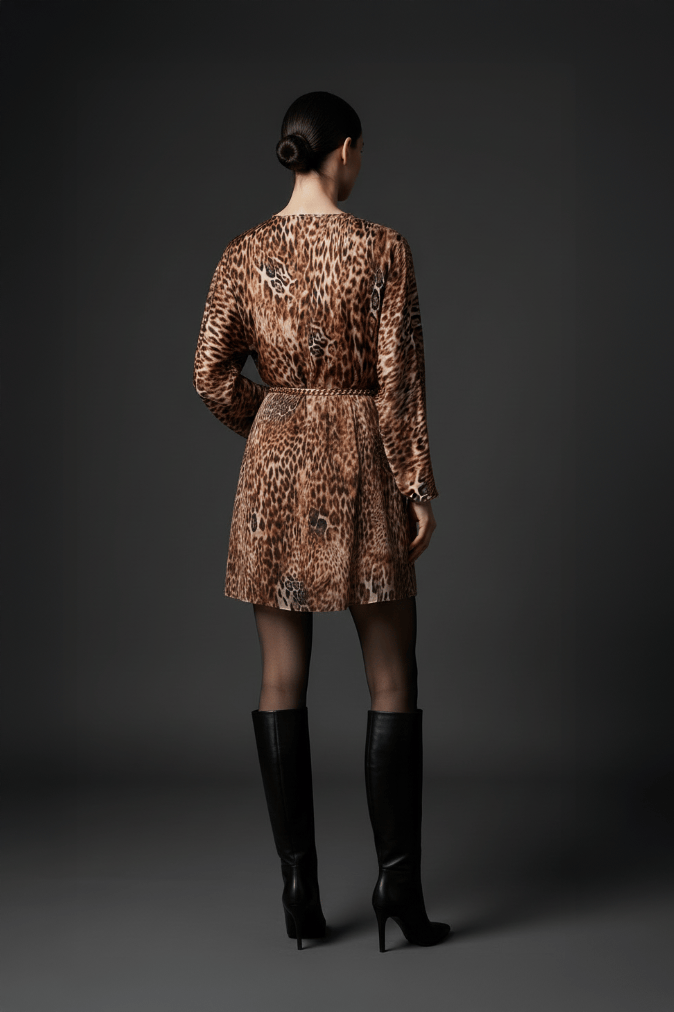 Leopar Saten Elbise