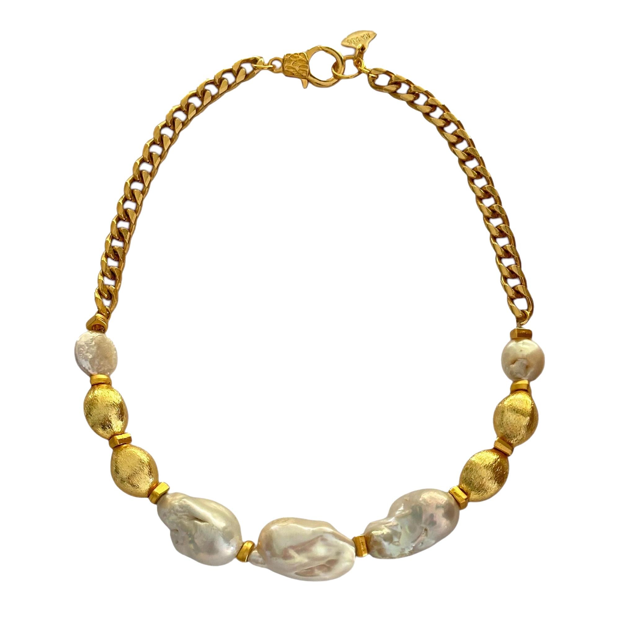 Brass Gold Pearl Kolye