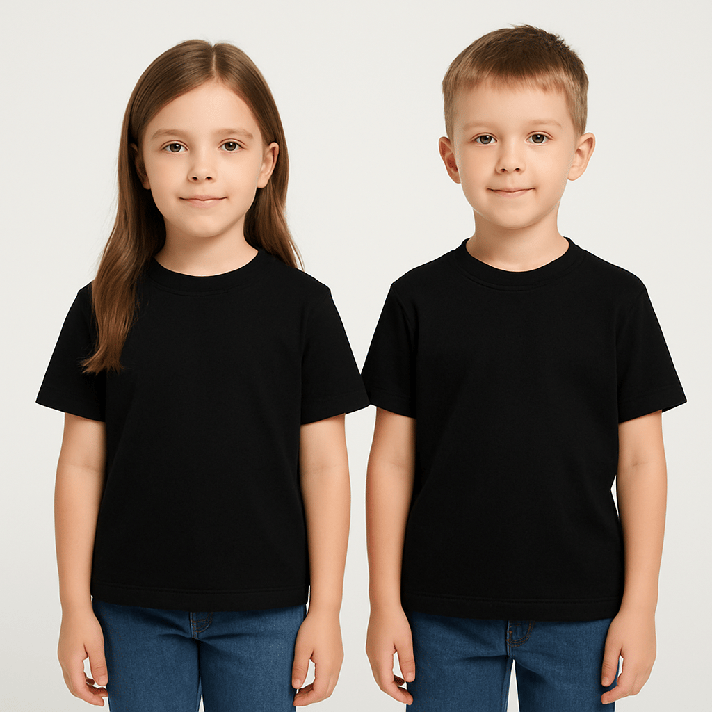 Kyex KIDS Unisex Basic Pamuklu Oversize Siyah Tişört