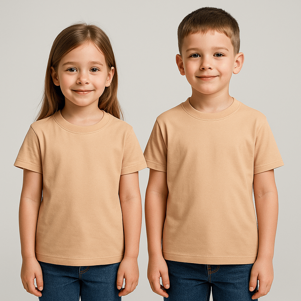 Kyex KIDS Unisex Basic Pamuklu Oversize Bej Tişört