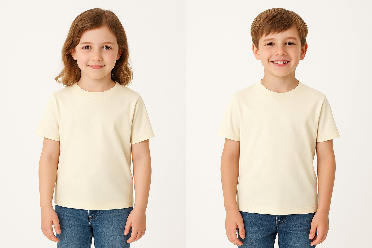 Kyex KIDS Unisex Basic Pamuklu Oversize Ekru Tişört