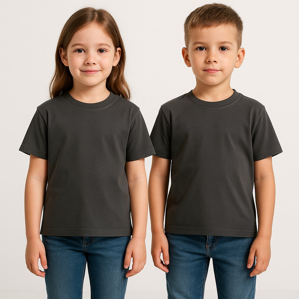 Kyex KIDS Unisex Basic Pamuklu Oversize Antrasit Gri Tişört
