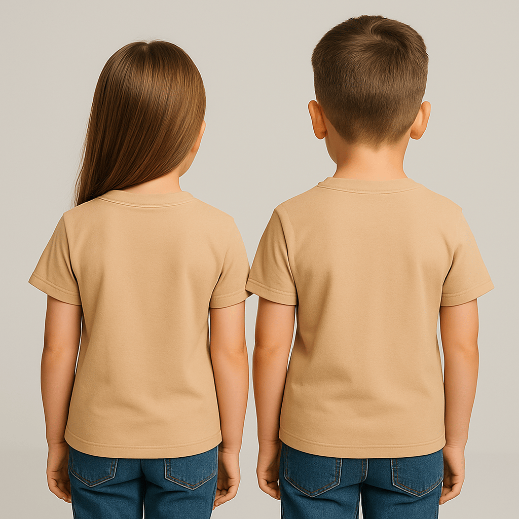 Kyex KIDS Unisex Basic Pamuklu Oversize Bej Tişört