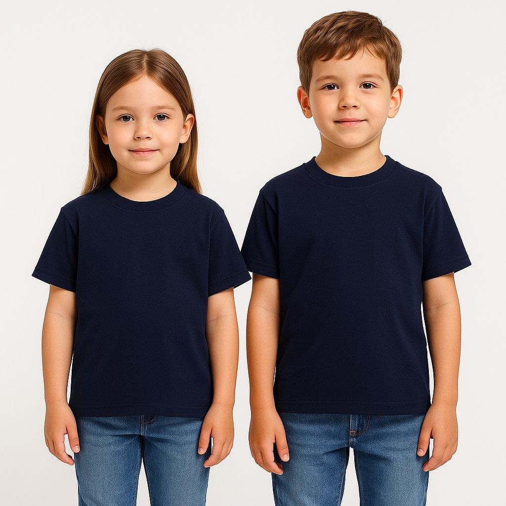 Kyex KIDS Unisex Basic Pamuklu Oversize Koyu Lacivert Tişört