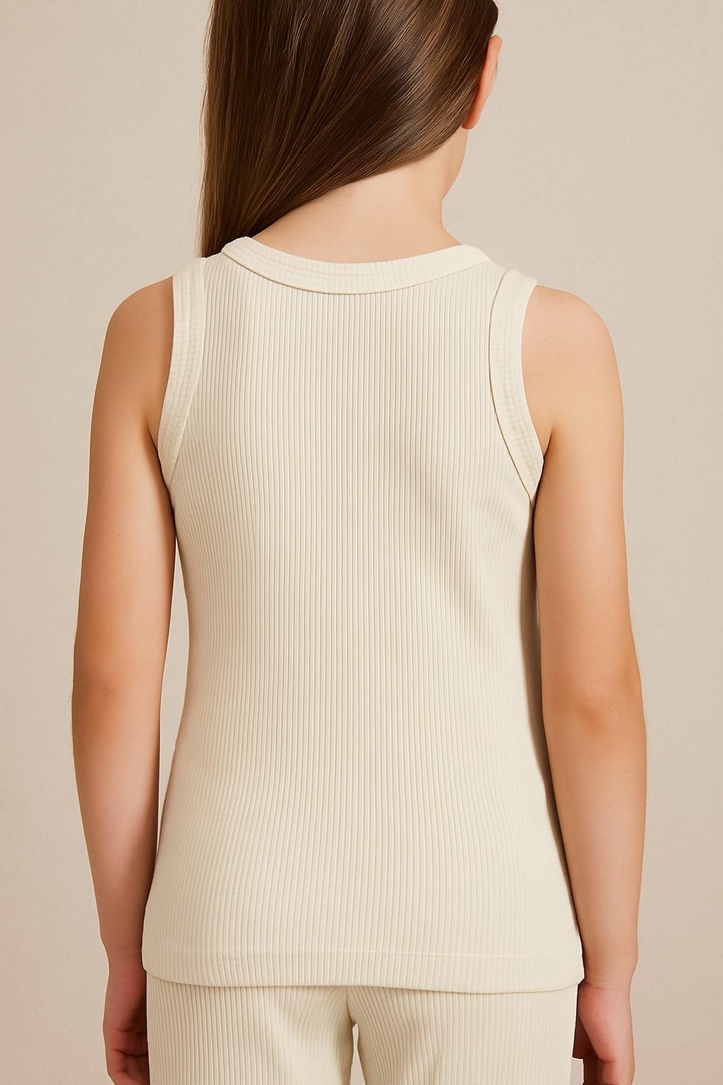 PURE DOTS Kız Çocuk Fitilli Yazlık Bej Body Bluz